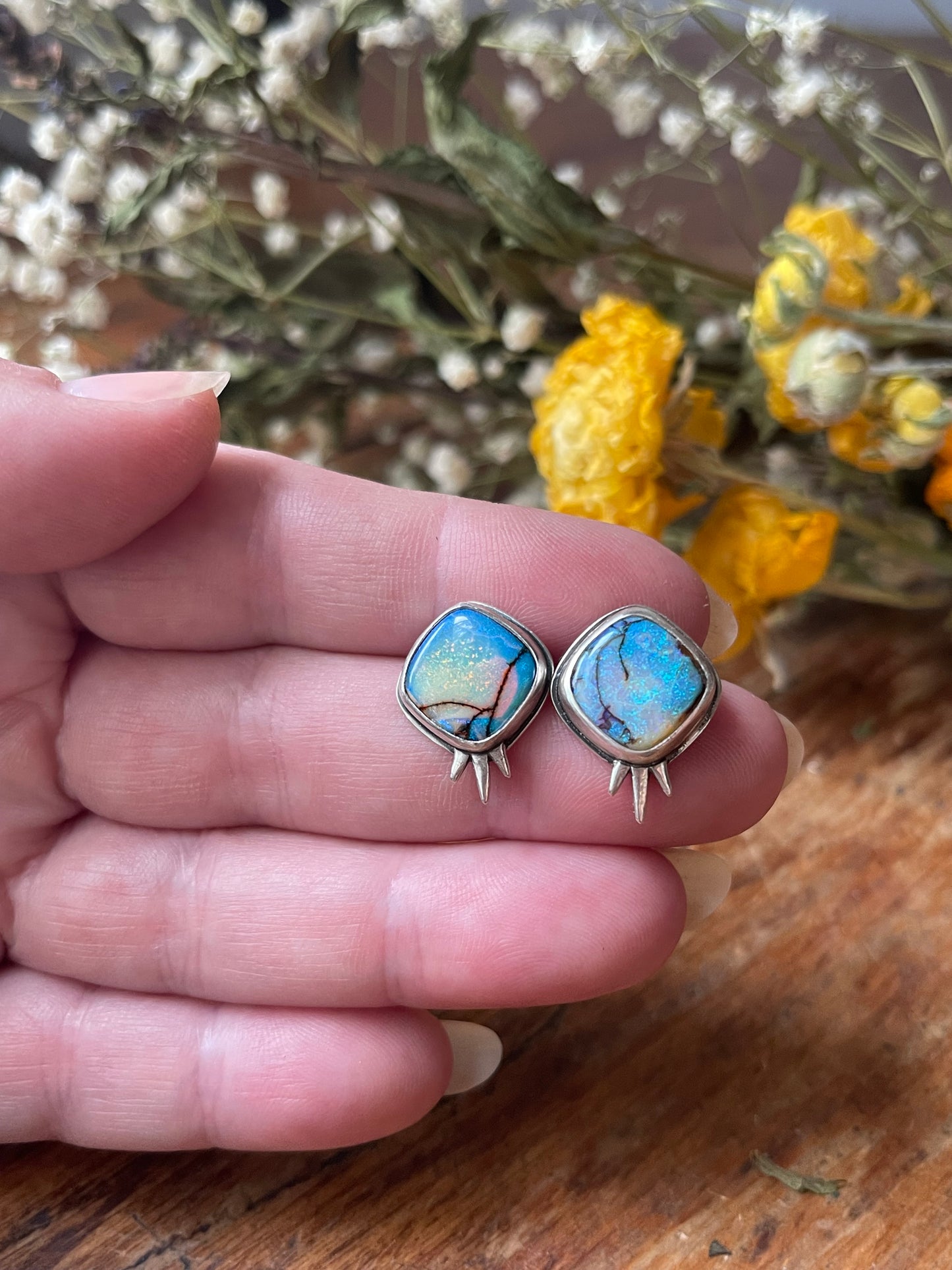*Frost in the Flowers • Sterling Opal Stud Earrings • Sterling Silver
