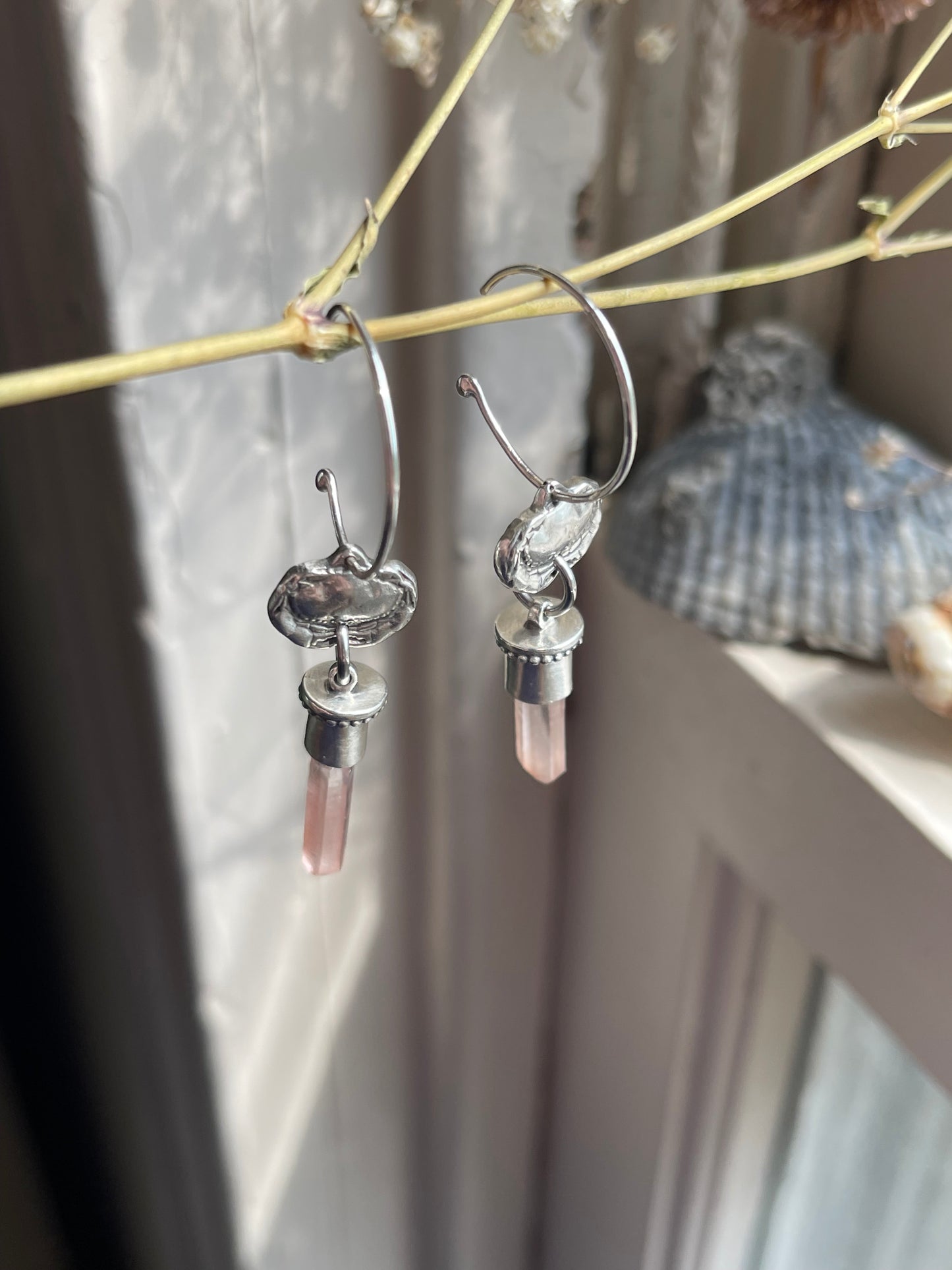 Crabbin’ Line • Red Quartz Crystal Dangle Crab Earrings