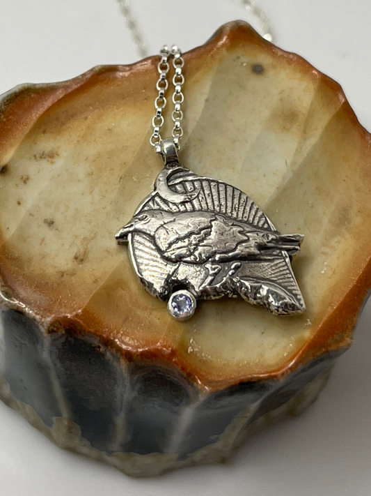 *Poe • Tanzanite & Sterling Silver Raven Charm Necklace