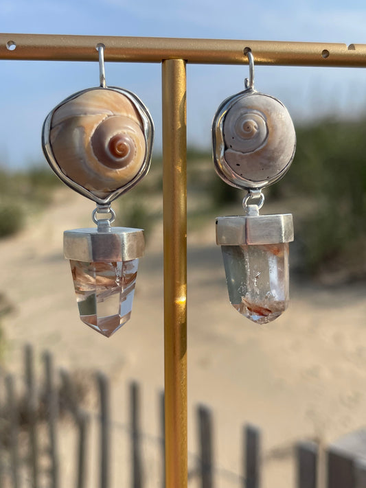 *Ebb & Flow • Angel Phantom Quartz Crystal Seashell Statement Earrings