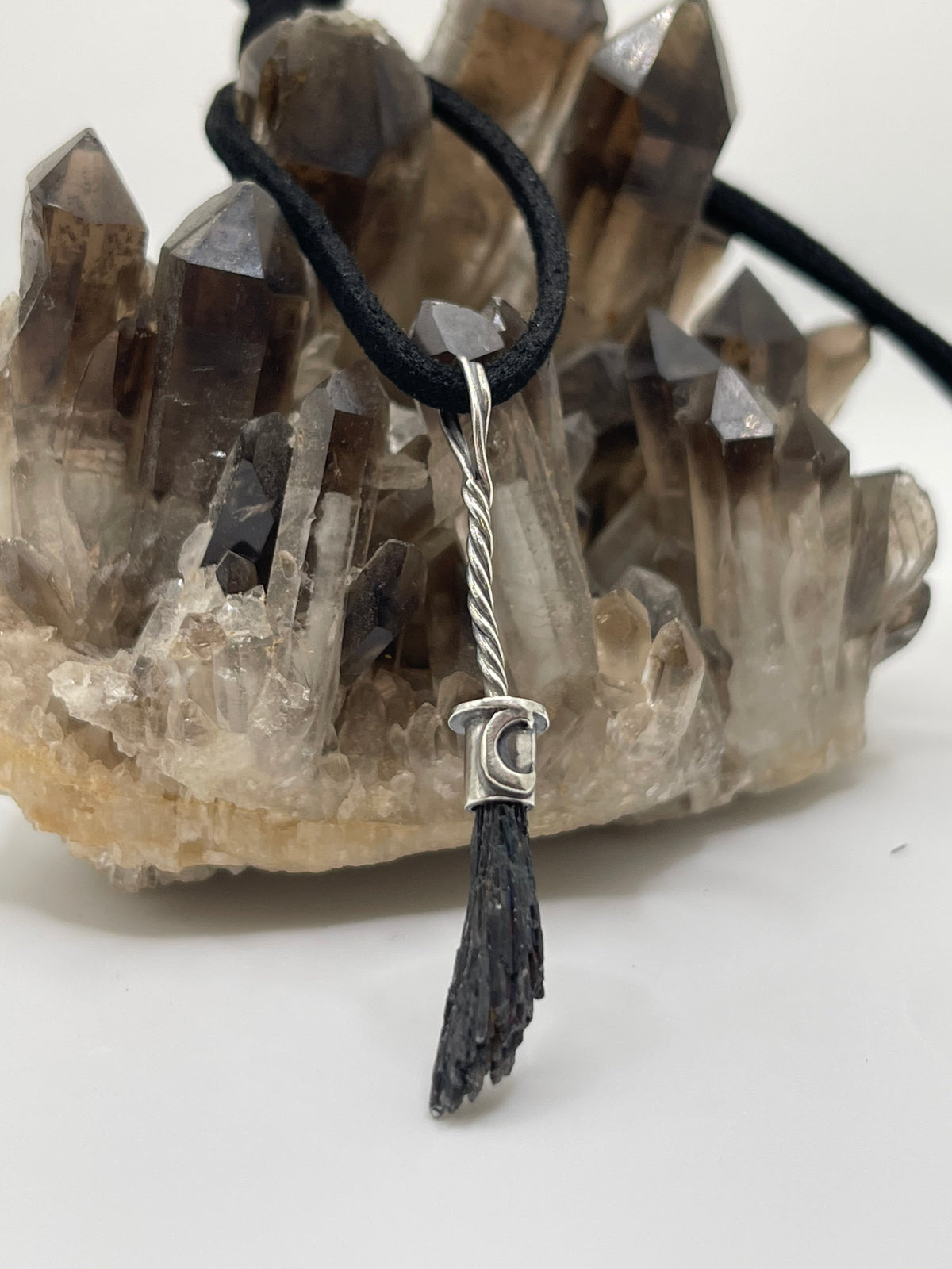 *Bebe Witch Broom Crystal Pendants • Black Kyanite & Sterling Silver