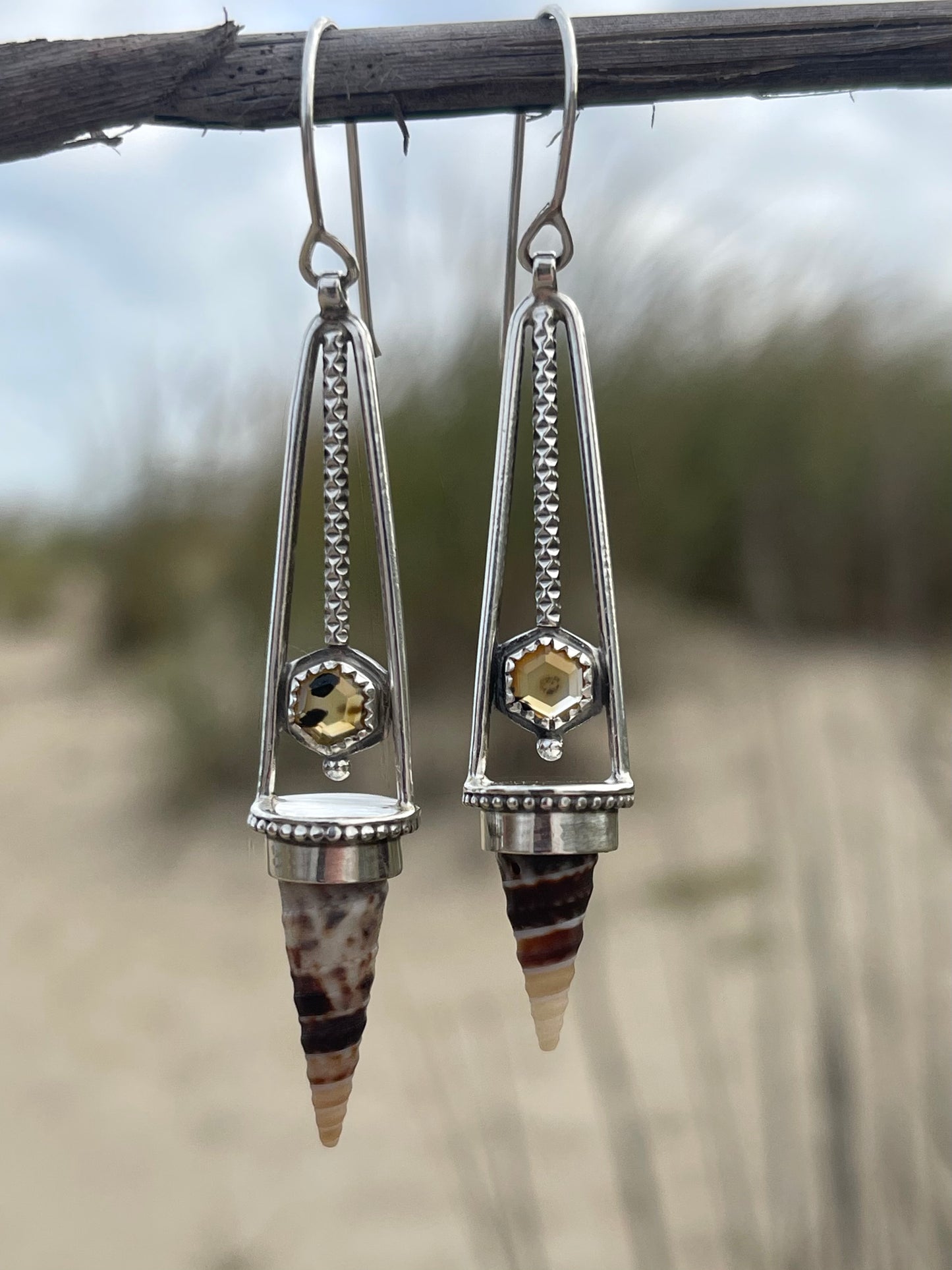 *Dunes at Dusk • Montana Agate Seashell Sterling Silver Drop Dangle Earrings