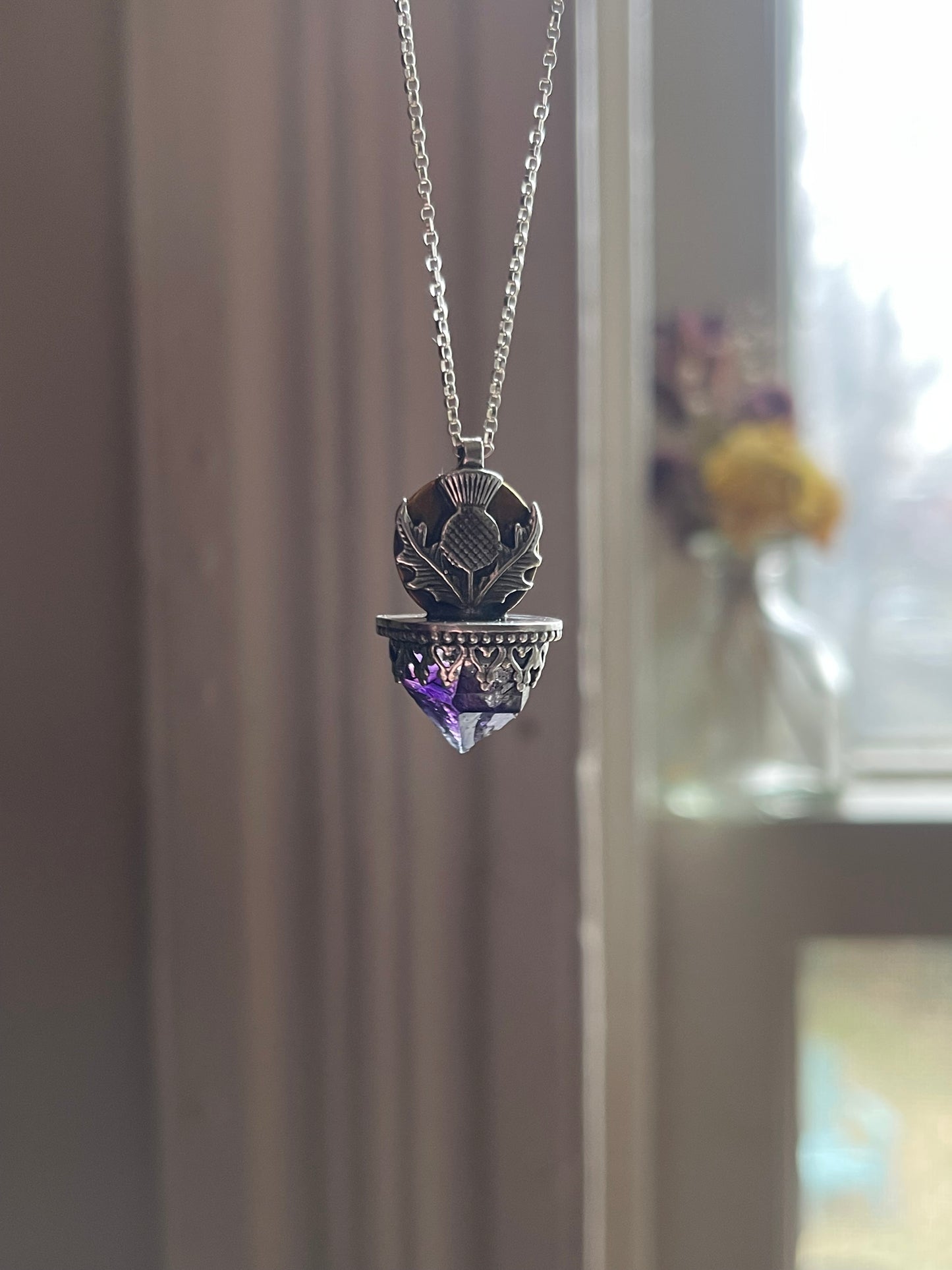 *Whispers of Resilience • Amethyst Crystal mixed metal pendant necklace