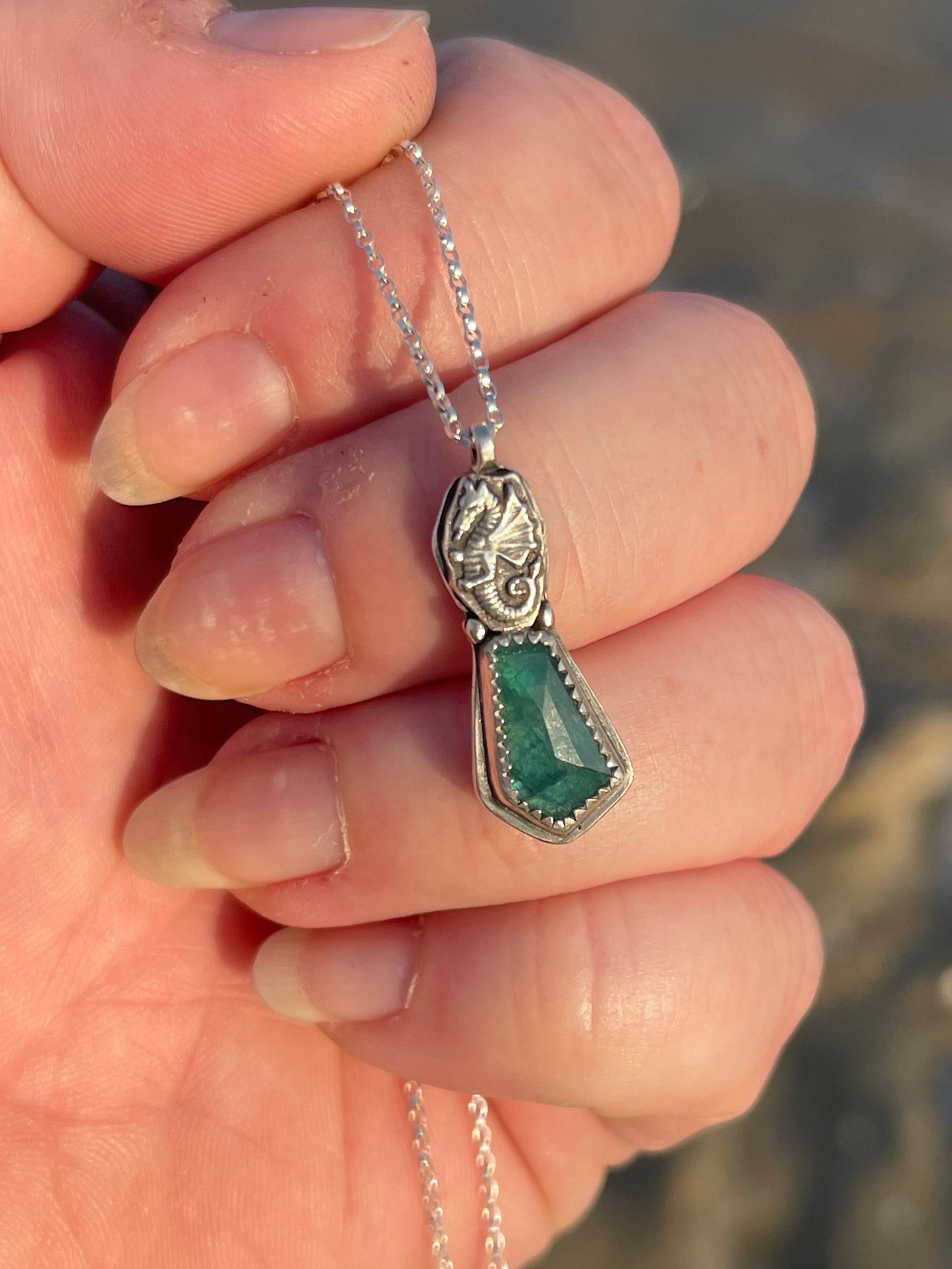 Selkie’s Tear • Grandidierite Dragon Fine Silver Charm Necklace