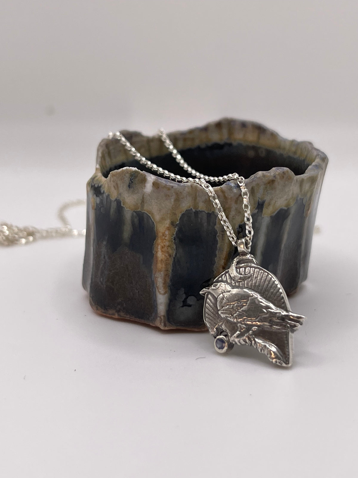 *Poe • Tanzanite & Sterling Silver Raven Charm Necklace