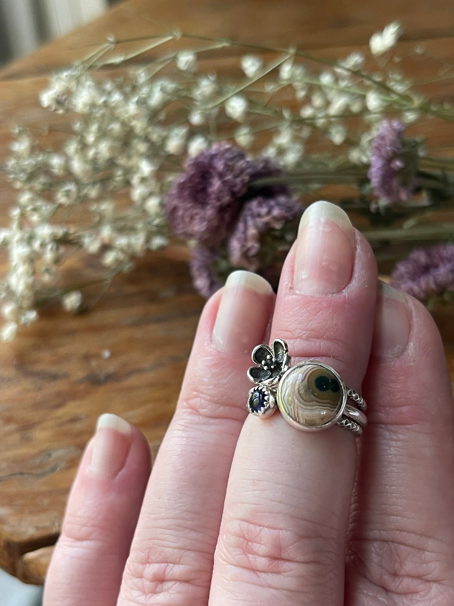 Beltane Blooms Ocean Jasper Stacker Ring Set