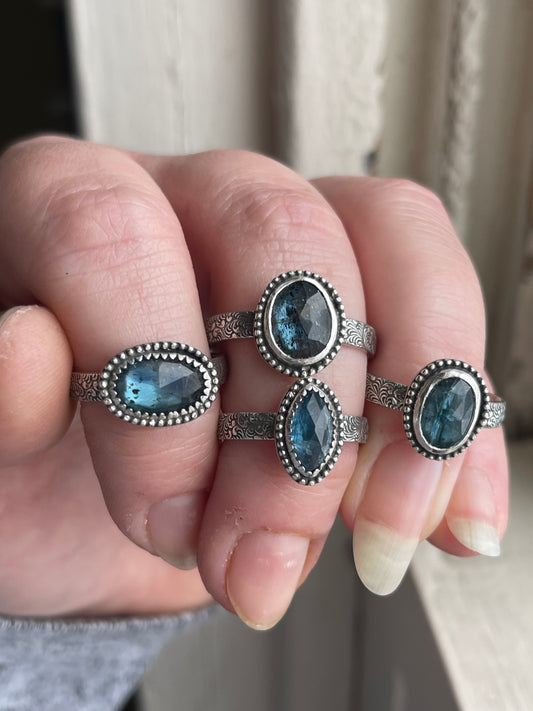 *Blue Nebula Teal Kyanite Rings