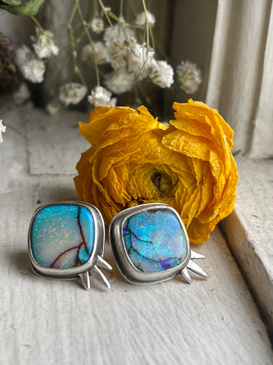 *Frost in the Flowers • Sterling Opal Stud Earrings • Sterling Silver