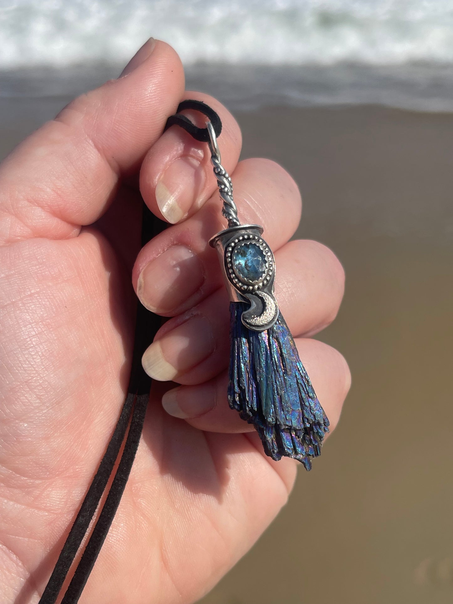 *Celestial Witch Blue Broom Crystal Pendant