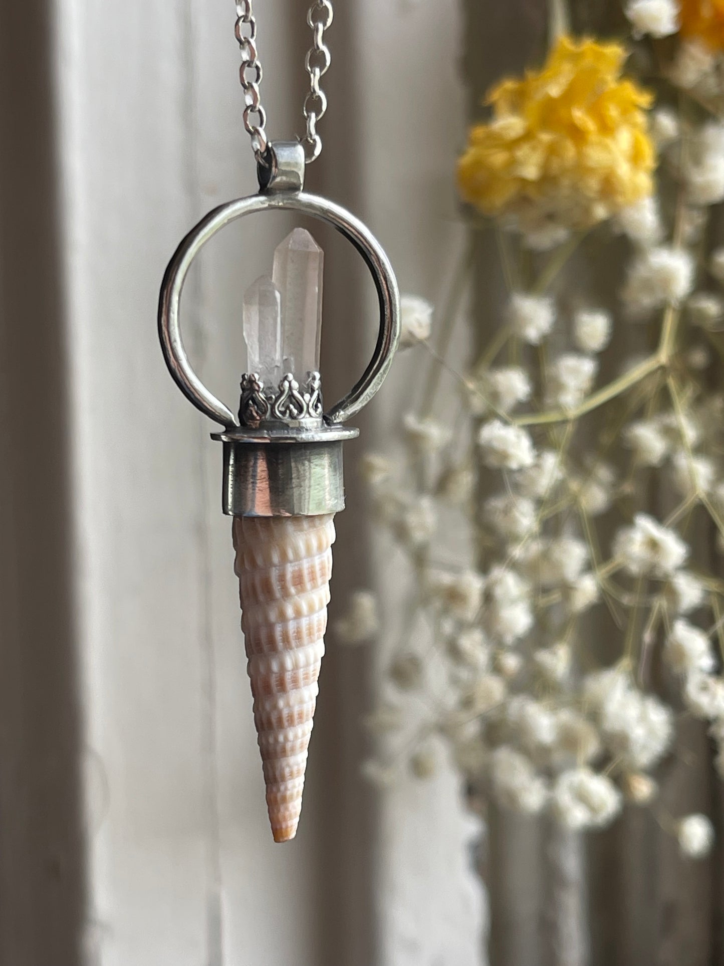 *Gemini • Crystal Cone Pendant Necklace • Red Hematite Quartz • Sterling Silver