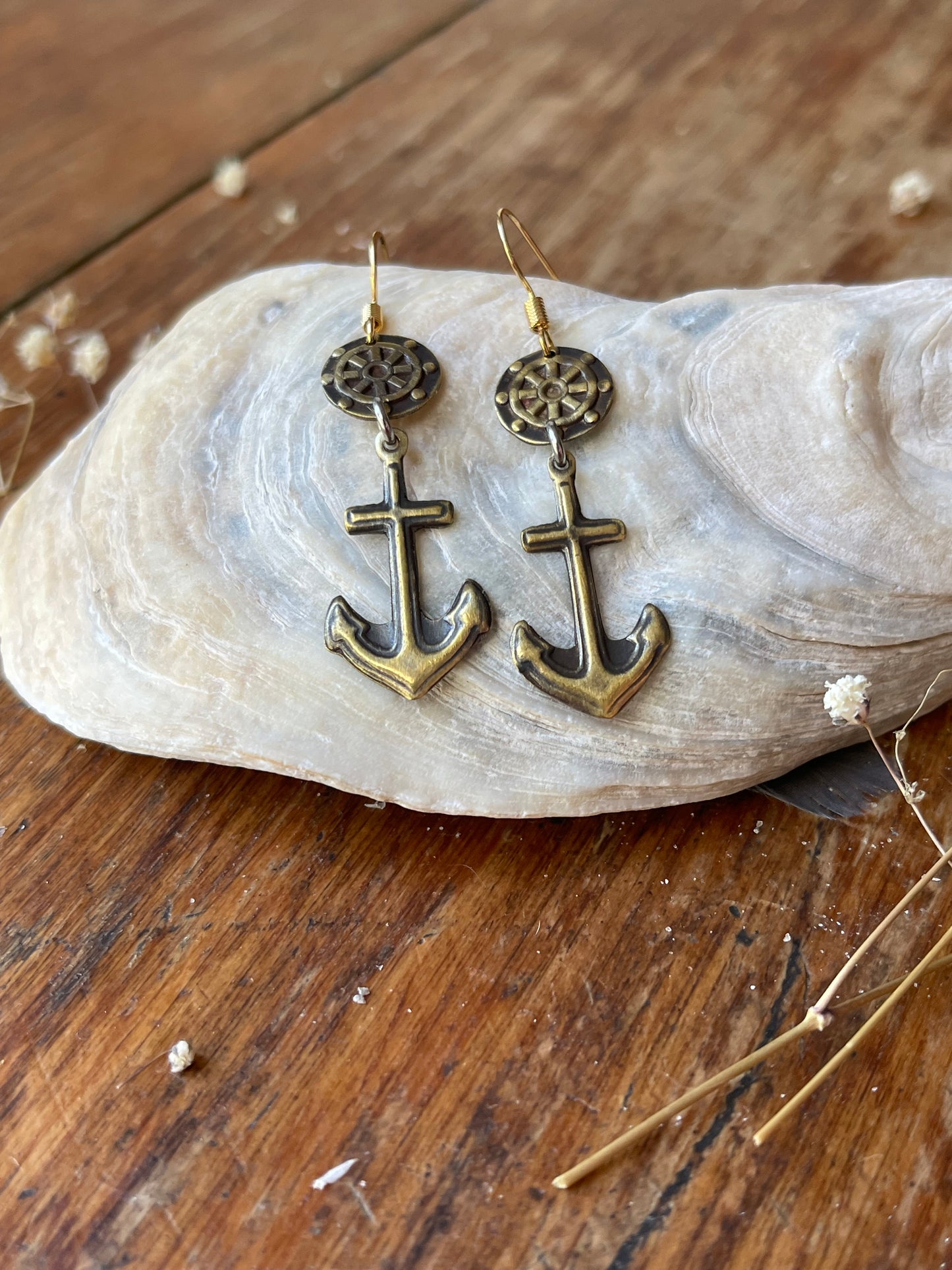 Anchors Away! Brass Nautical Anchor Dangle Earrings