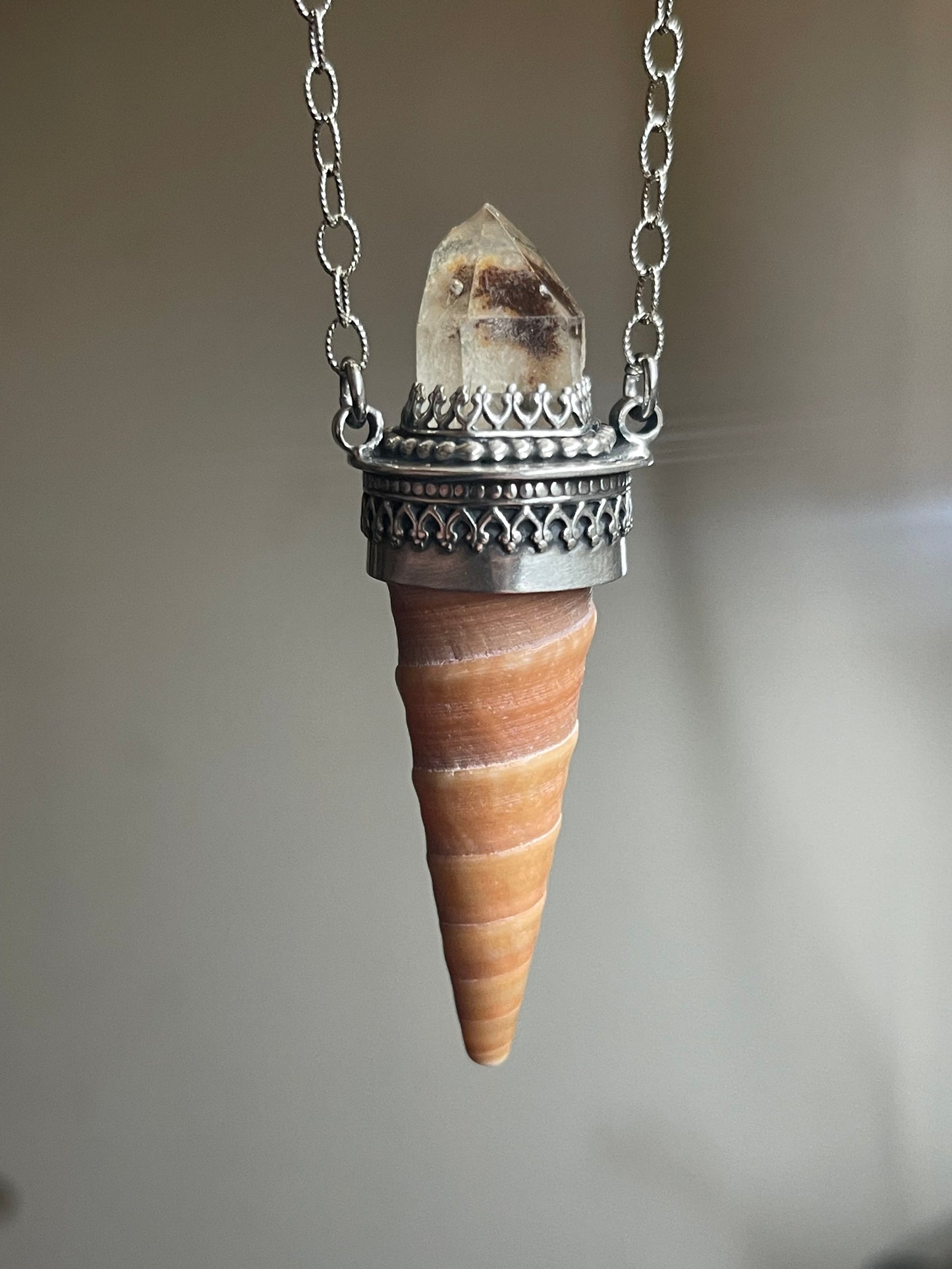 Leo • Included Quartz Cone Shell Statement Pendant Necklace