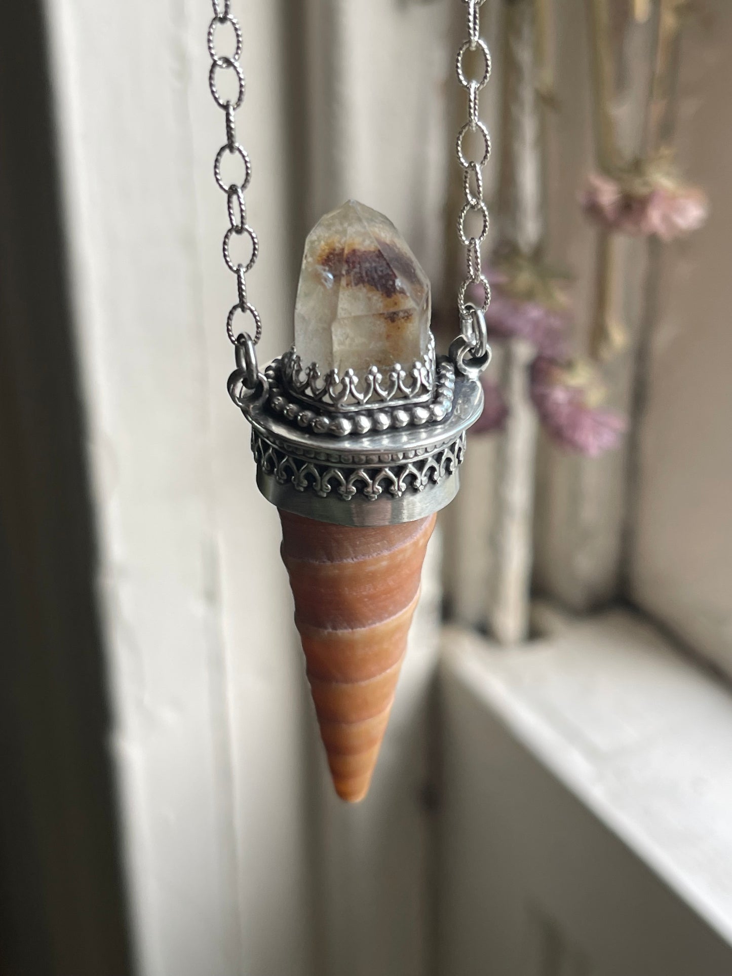 Leo • Included Quartz Cone Shell Statement Pendant Necklace