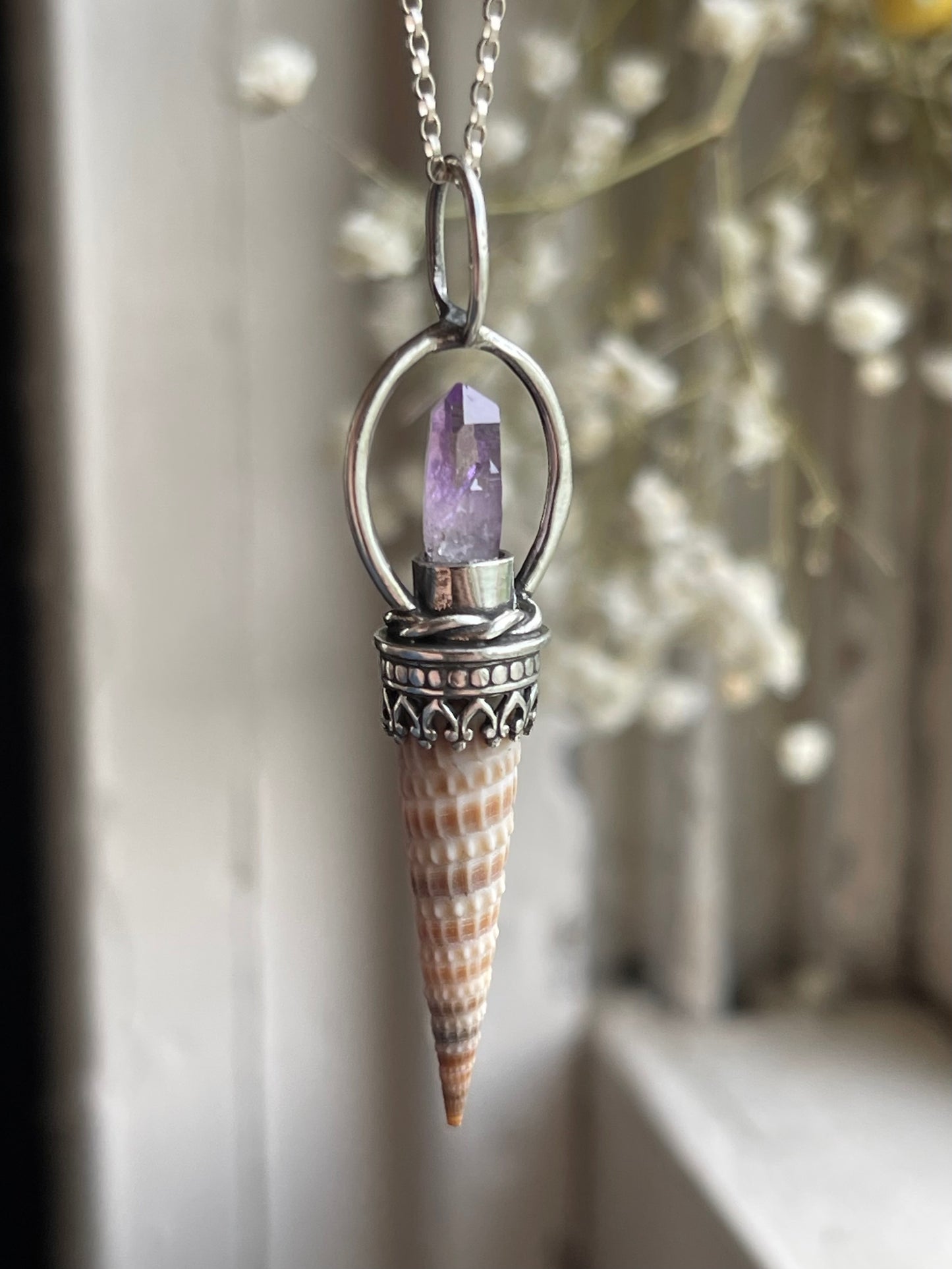 *The Purple One • Crystal Cone Seashell PENDANT ONLY • Vera Cruz Amethyst Crystal • Sterling Silver