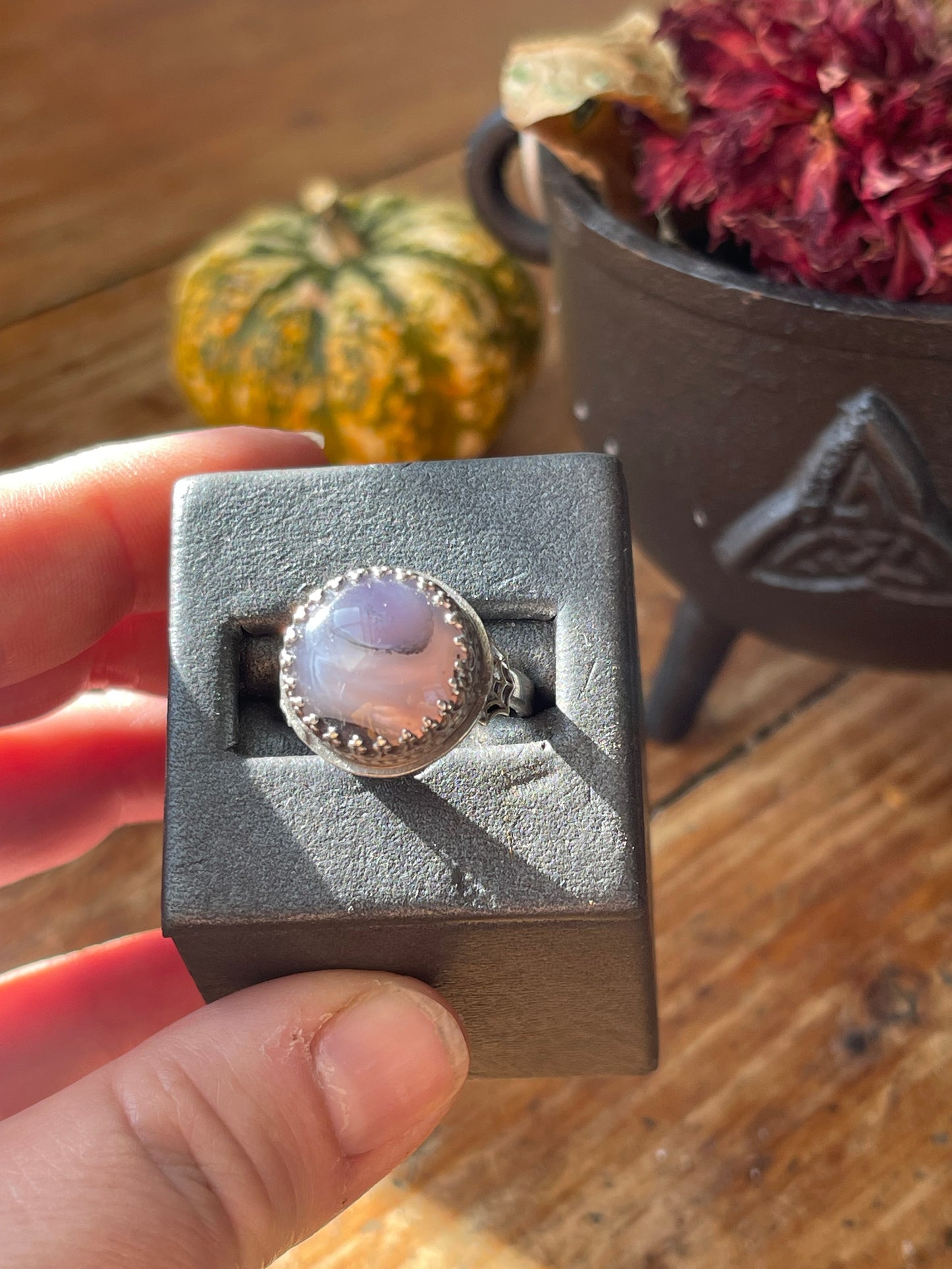 *Lilith• Purple Moss Agate Spiderweb Ring Size 9.5