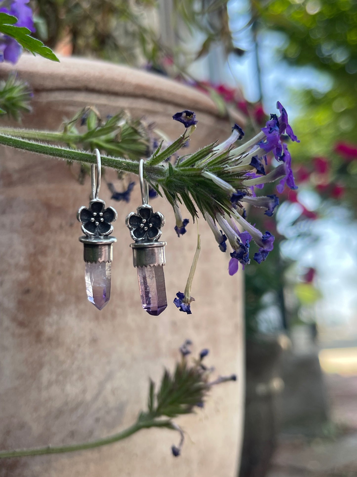 *Violet Delights • Vera Cruz Amethyst Crystal Flower Earrings • Sterling Silver
