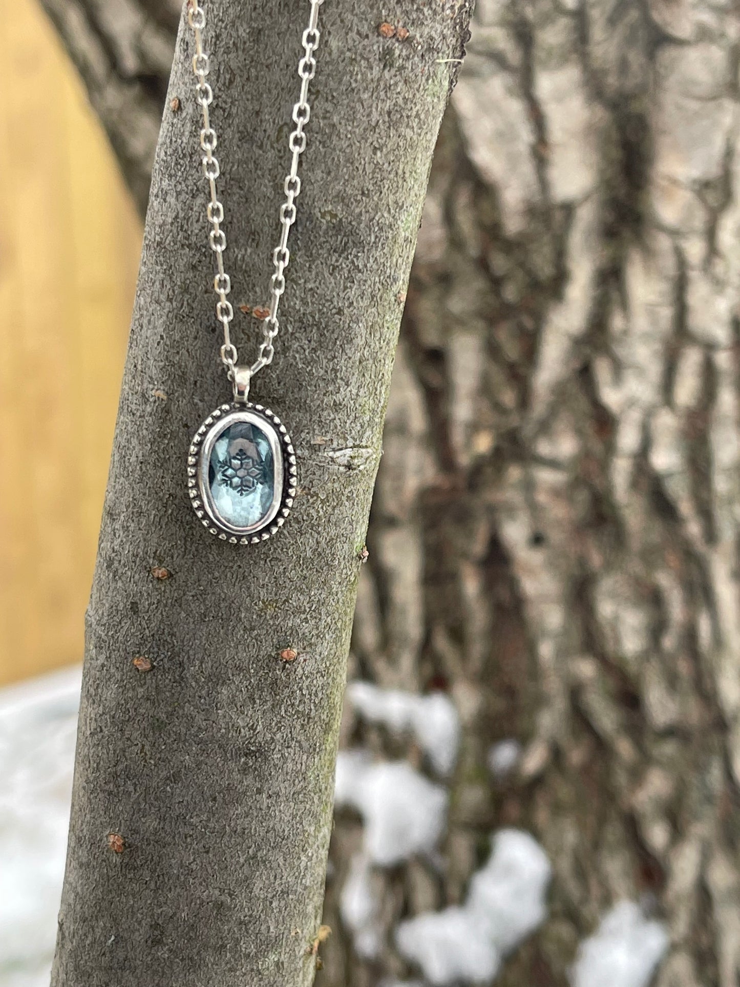 *London Blue Ice • Sterling silver stamped pendant necklace