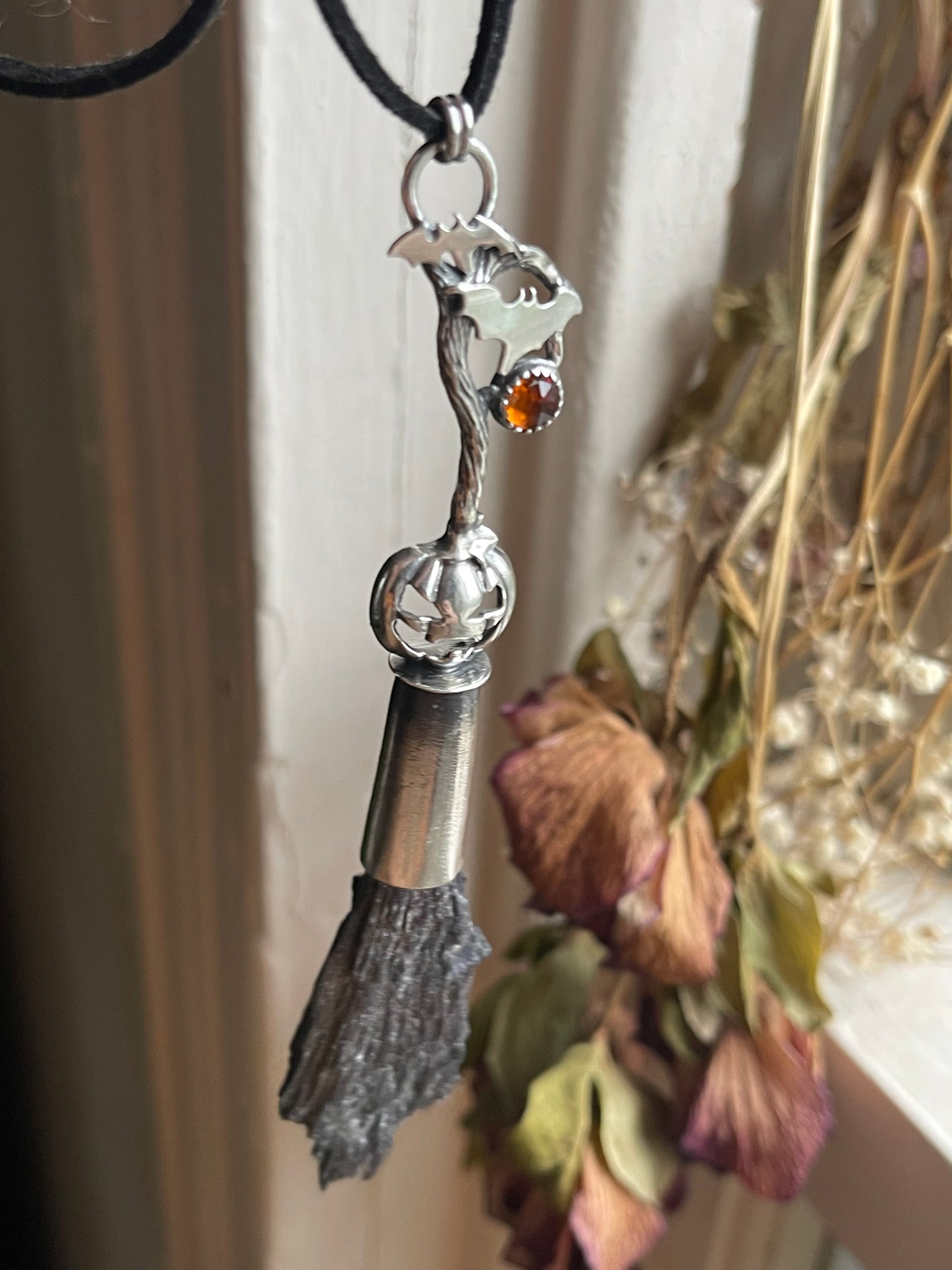 Pumpkin Patch Witch Crystal Broom Pendant