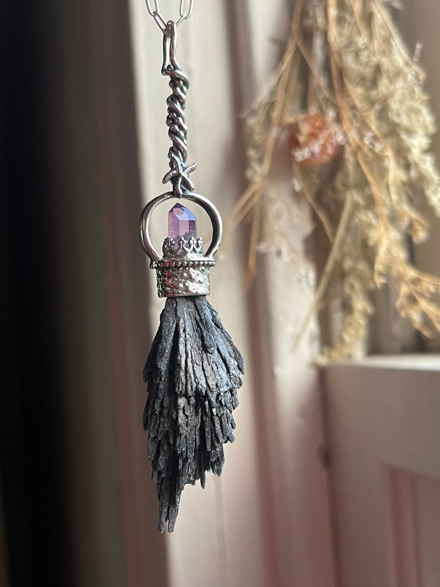The Urchin Witch Crystal Broom Pendant