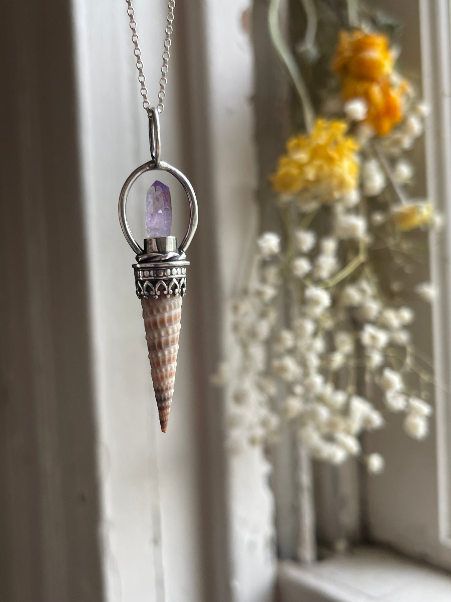 *The Purple One • Crystal Cone Seashell PENDANT ONLY • Vera Cruz Amethyst Crystal • Sterling Silver