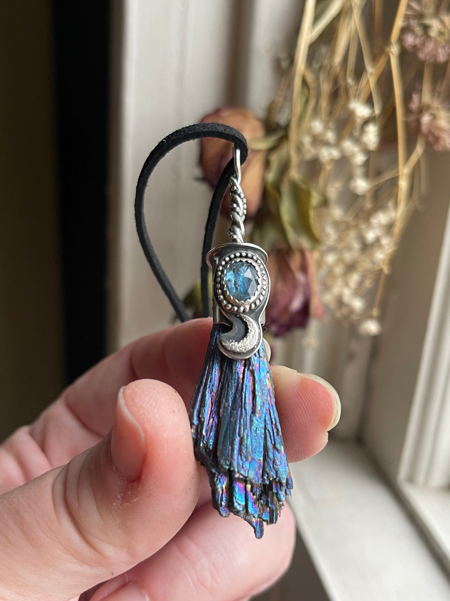 *Celestial Witch Blue Broom Crystal Pendant