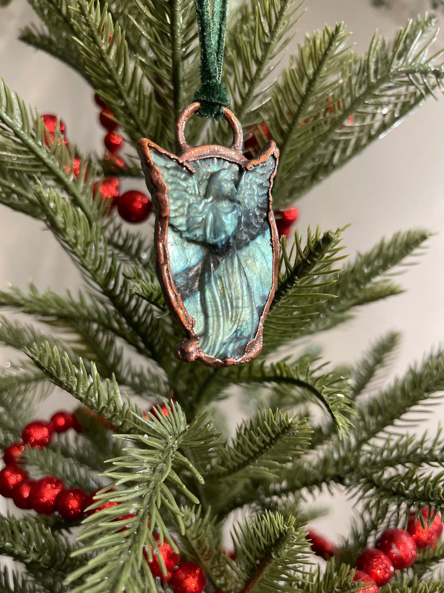 *Carved Labradorite Copper Angel Ornament