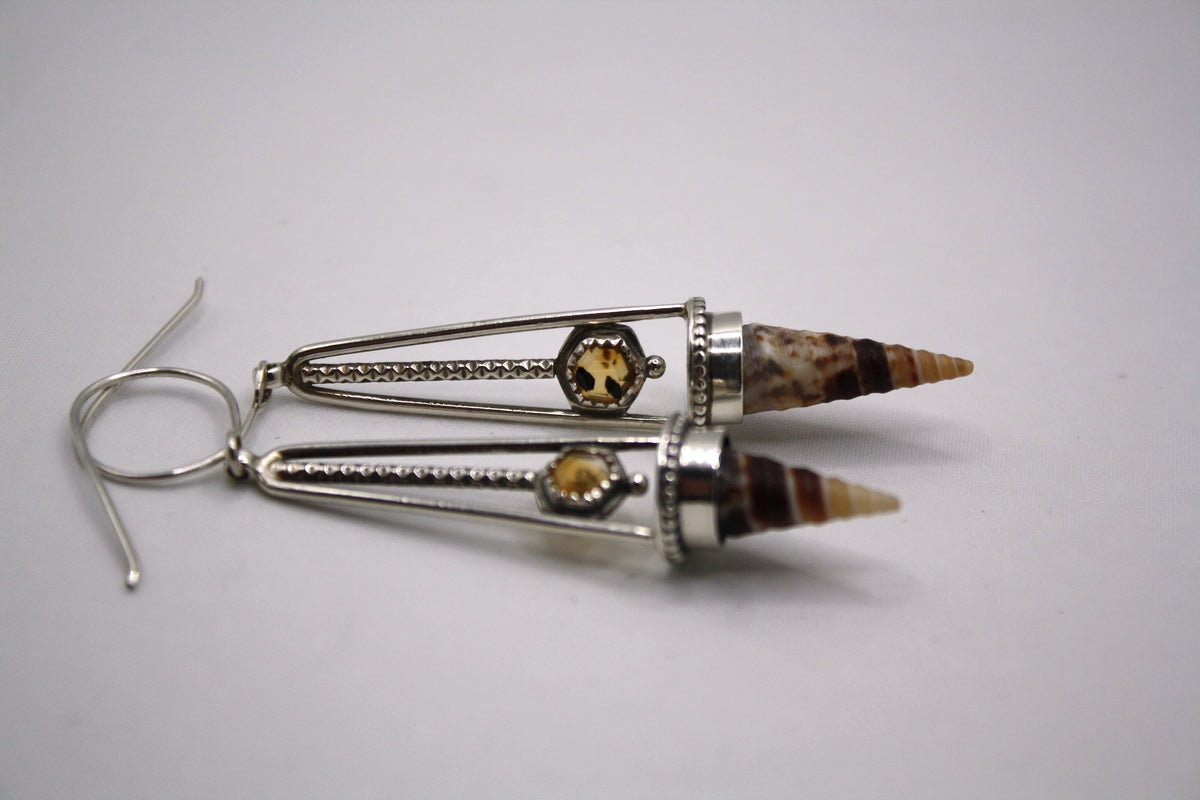 *Dunes at Dusk • Montana Agate Seashell Sterling Silver Drop Dangle Earrings