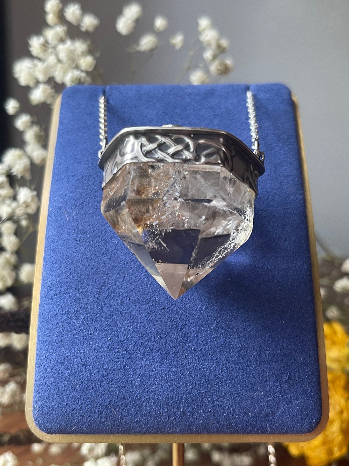*Viking Gold • Included Quartz Kaleidoscope Statement Crystal Necklace • Sterling Silver & 14K Gold