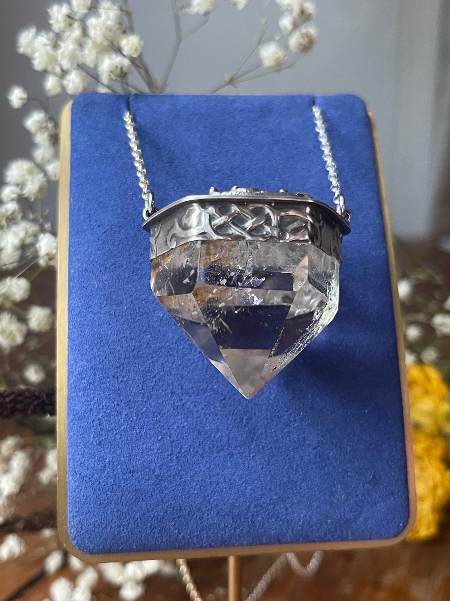 *Viking Gold • Included Quartz Kaleidoscope Statement Crystal Necklace • Sterling Silver & 14K Gold