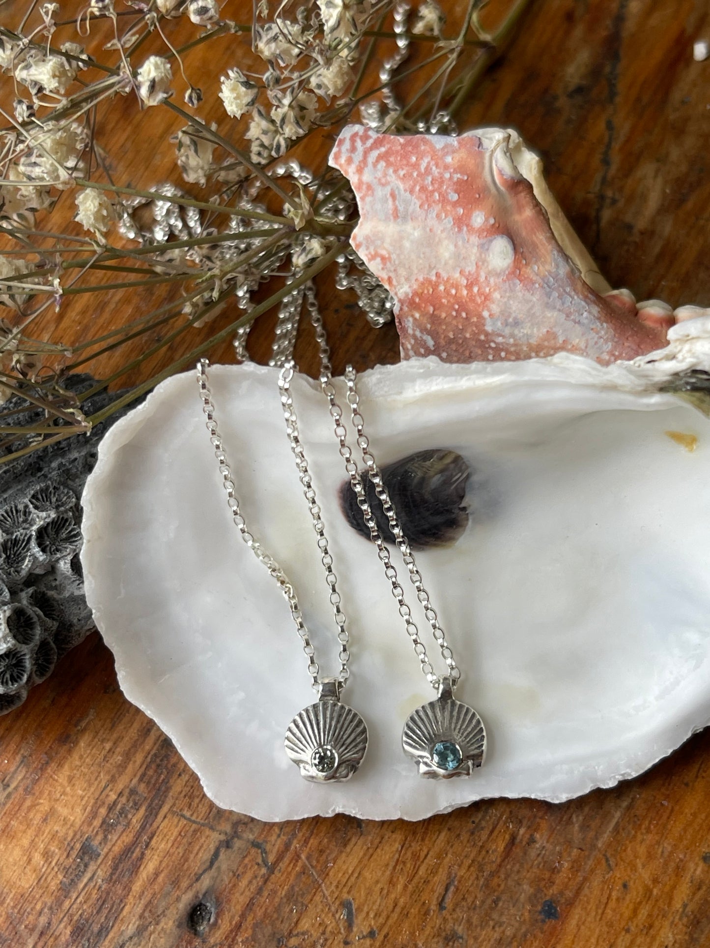 Seashells by the Seashore • Made to Order Faceted Gemstone Shell Charm Necklaces