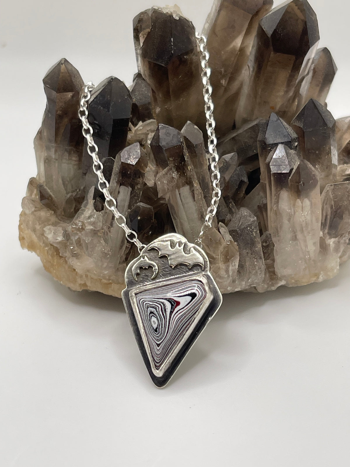 *Another Dimension • Fordite Sterling Silver Bat Pendant Necklace