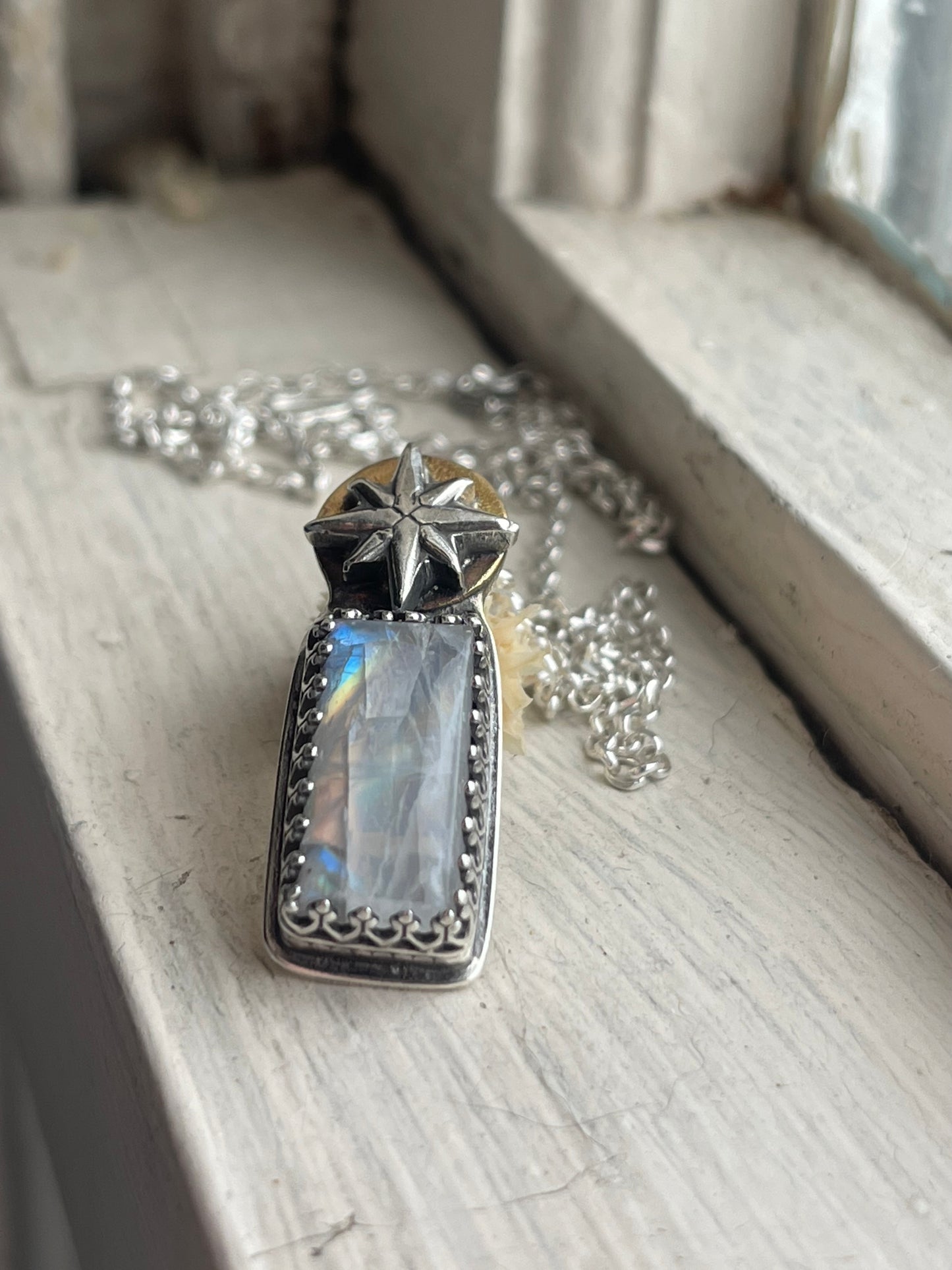 *The Eternal Flame • Rainbow Moonstone Mixed Metals Pendant Necklace