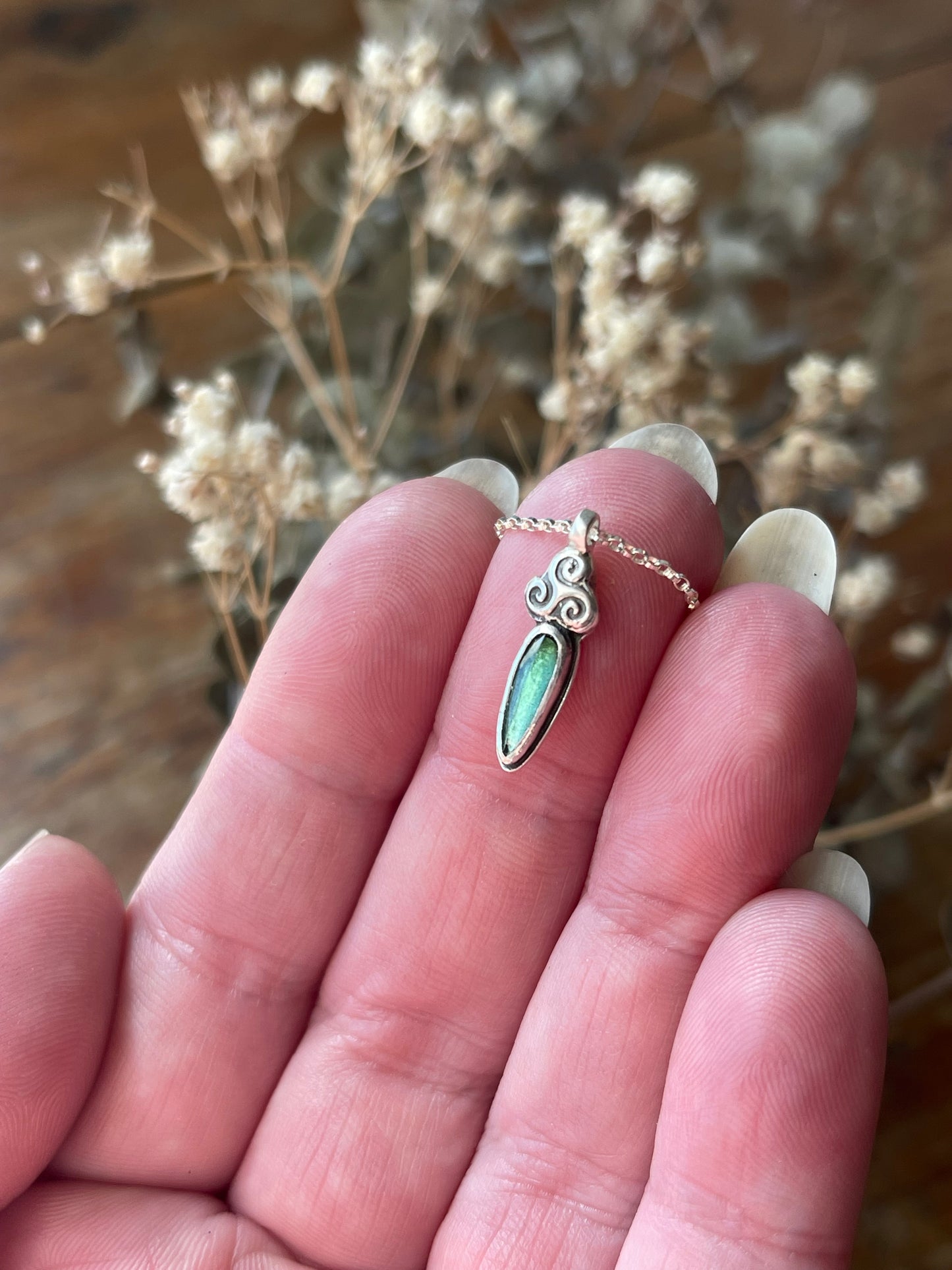 *Celtic Carrot • Bicolor Tourmaline Triskele Charm Necklace • Sterling Silver