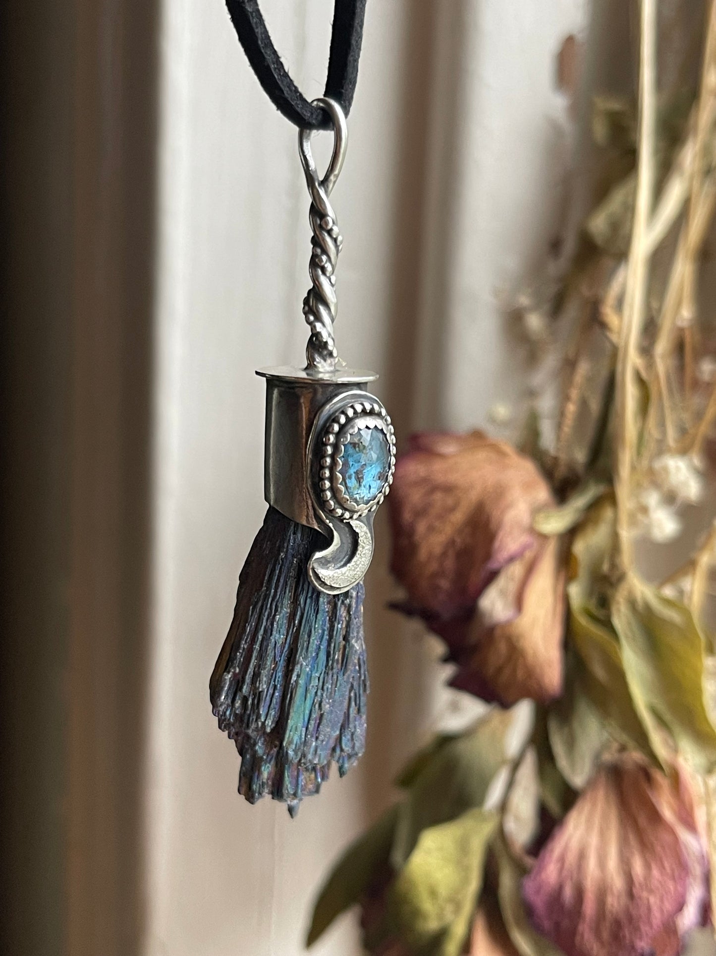 *Celestial Witch Blue Broom Crystal Pendant