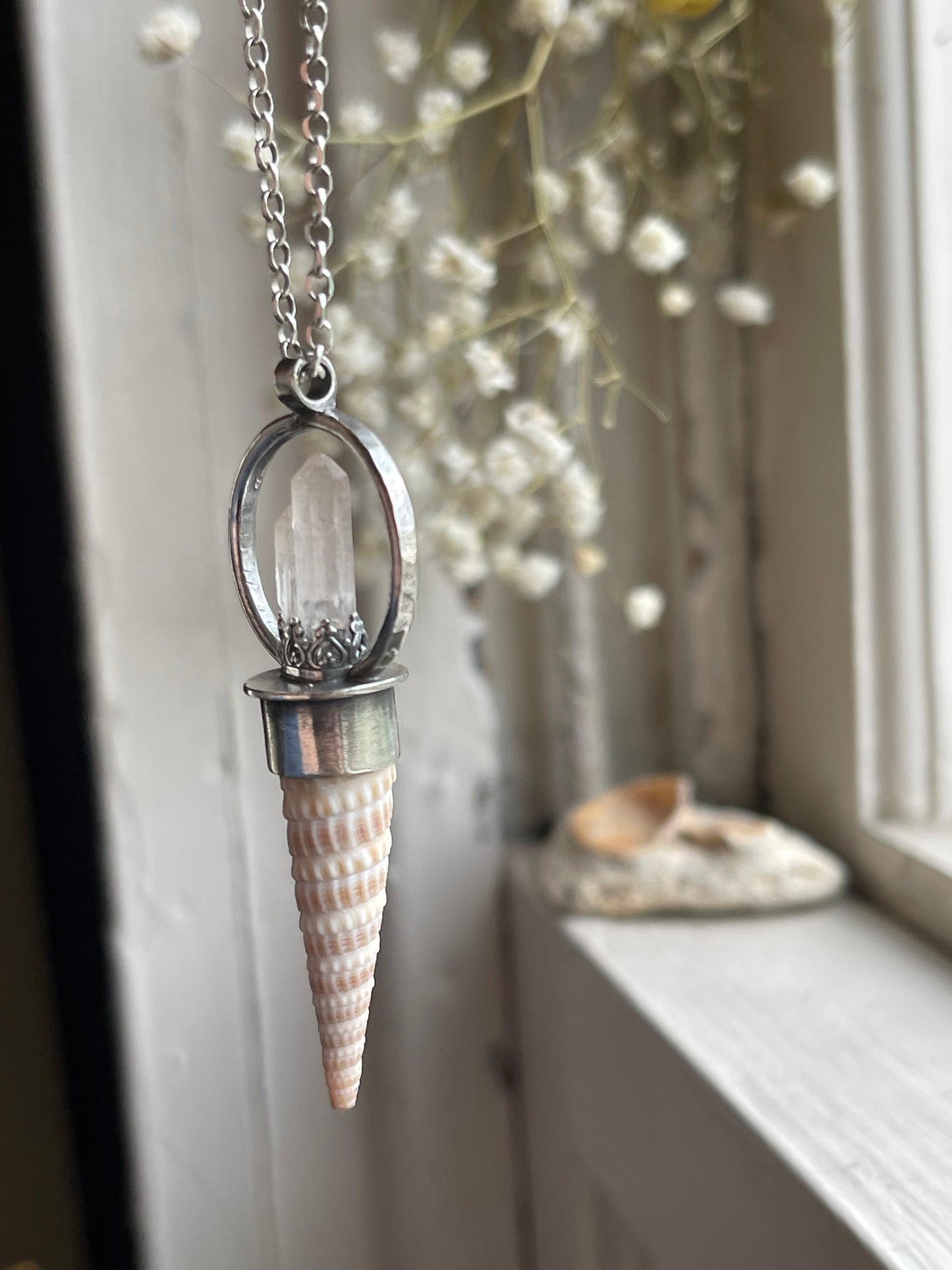 *Gemini • Crystal Cone Pendant Necklace • Red Hematite Quartz • Sterling Silver