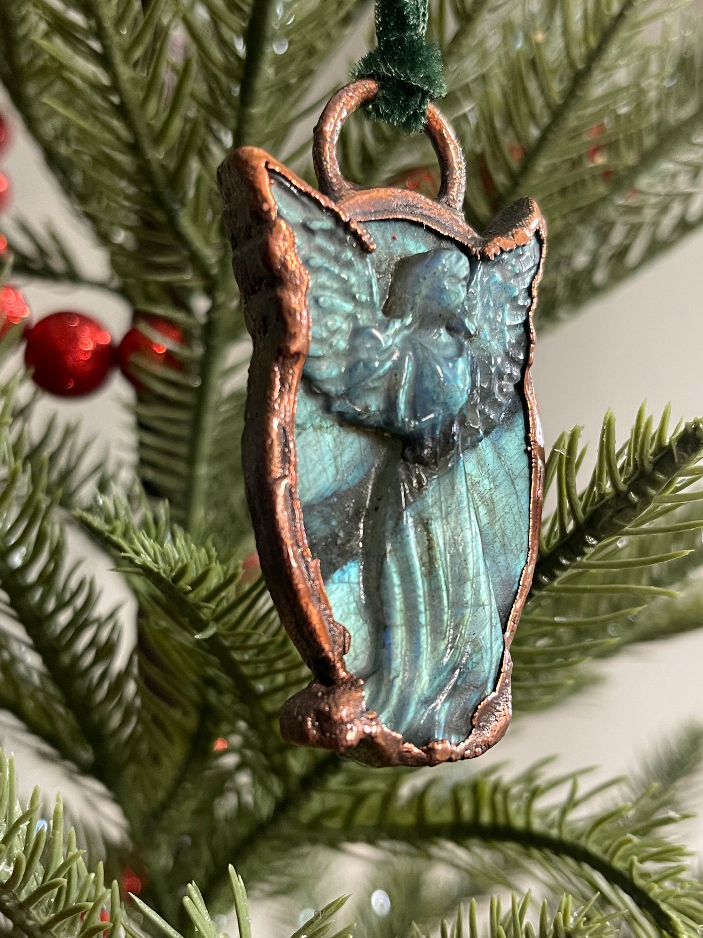 *Carved Labradorite Copper Angel Ornament