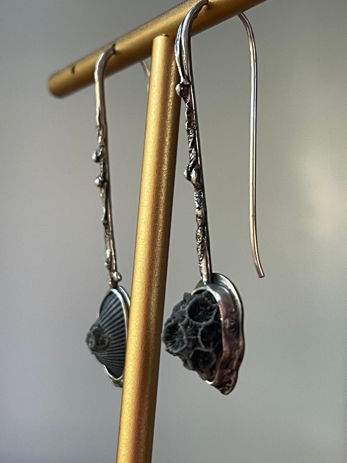 *Smoke & Coral • Seashell & Coral Reticulated Silver Drop Earrings