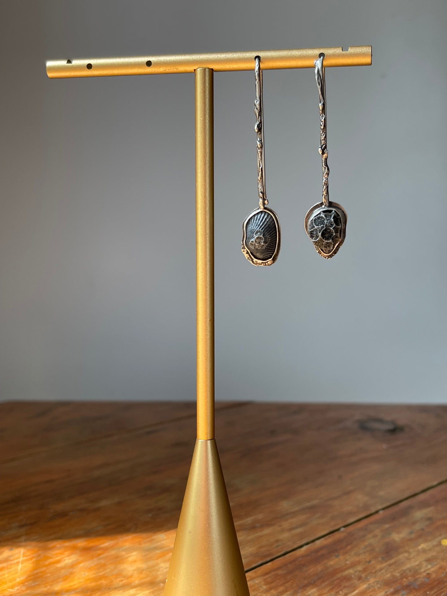 *Smoke & Coral • Seashell & Coral Reticulated Silver Drop Earrings