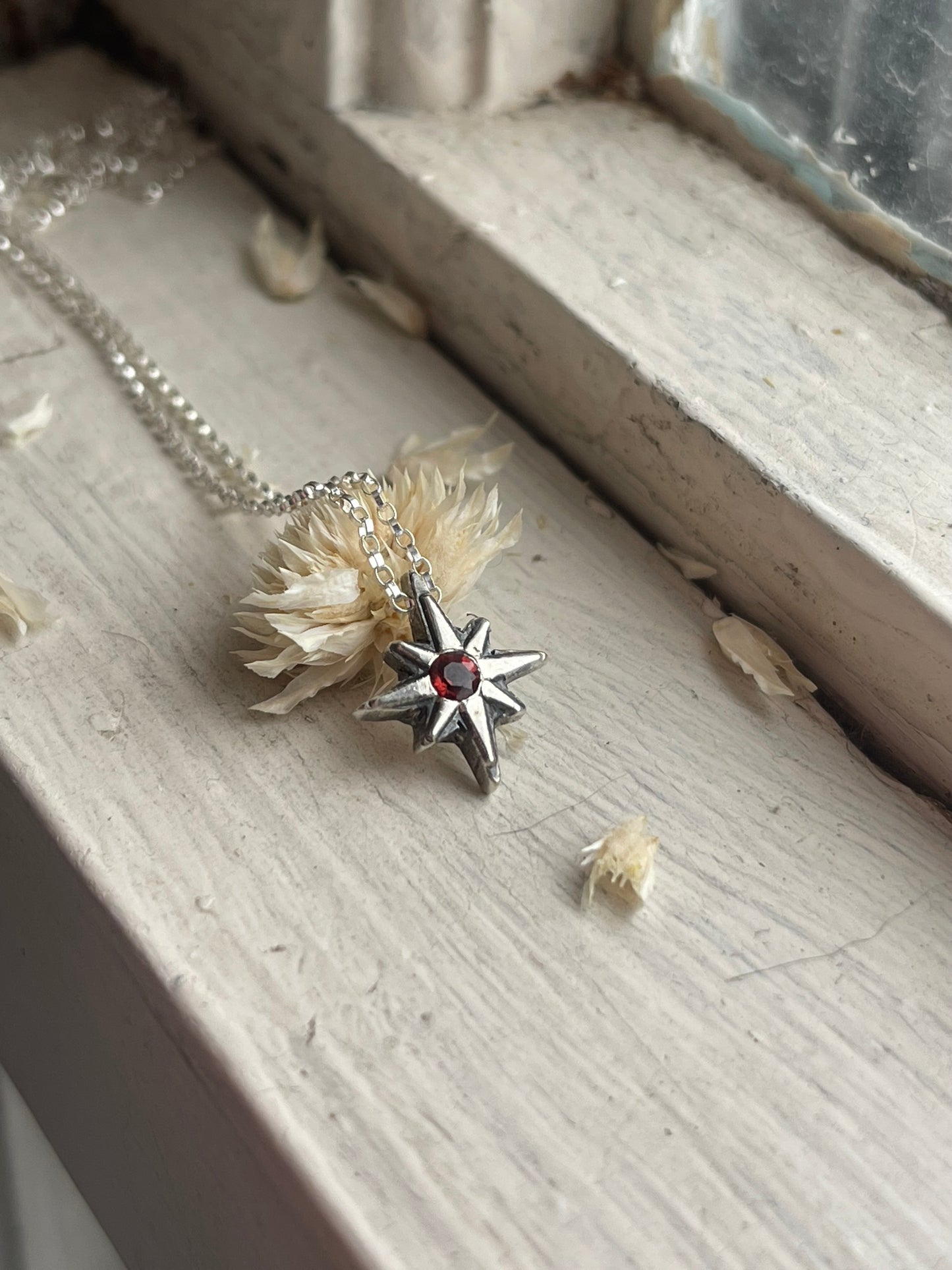 *Dark Star • Garnet Star Charm Necklace MADE TO ORDER