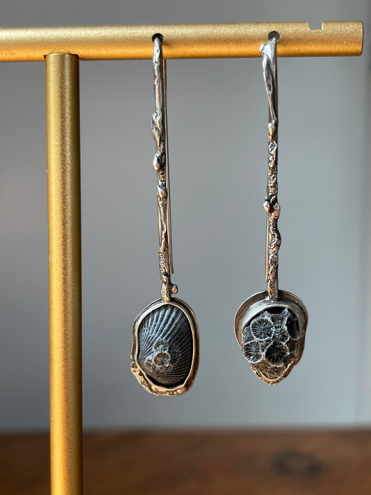 *Smoke & Coral • Seashell & Coral Reticulated Silver Drop Earrings