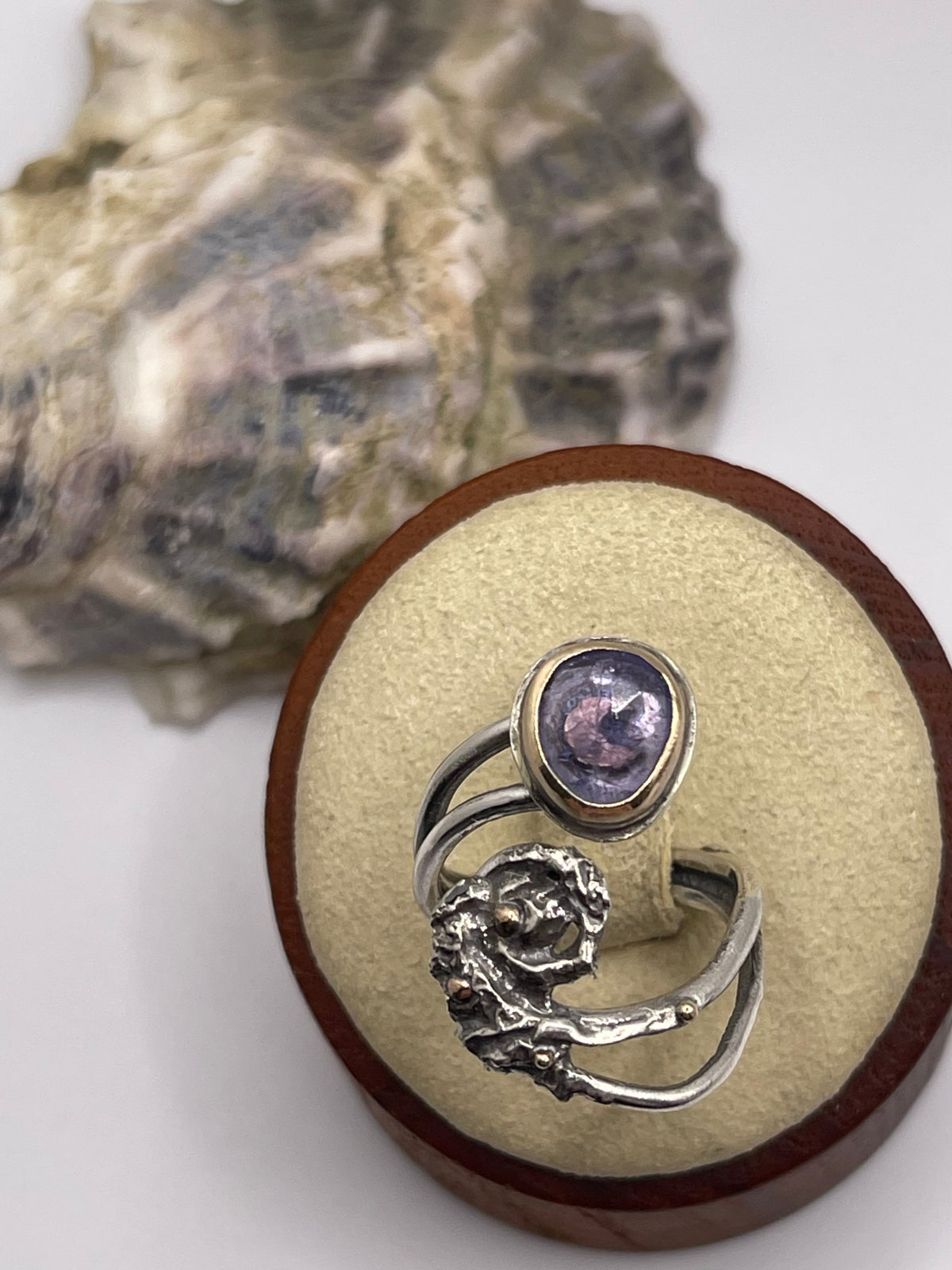 *Luna del Mare • Tanzanite Statement Ring • Solid 14K Gold & Silver • Adjustable