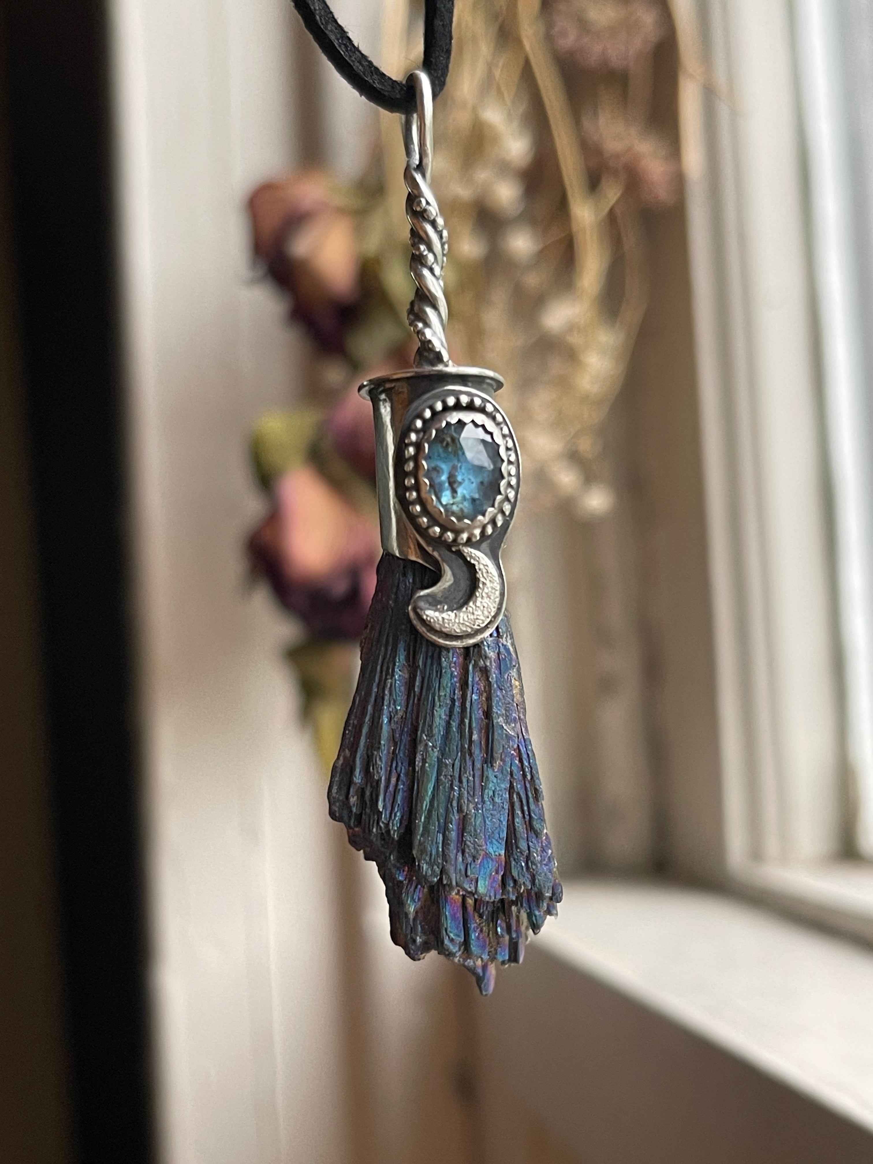 Crystal outlet Pendant: Witch’s Broom Black Kyanite