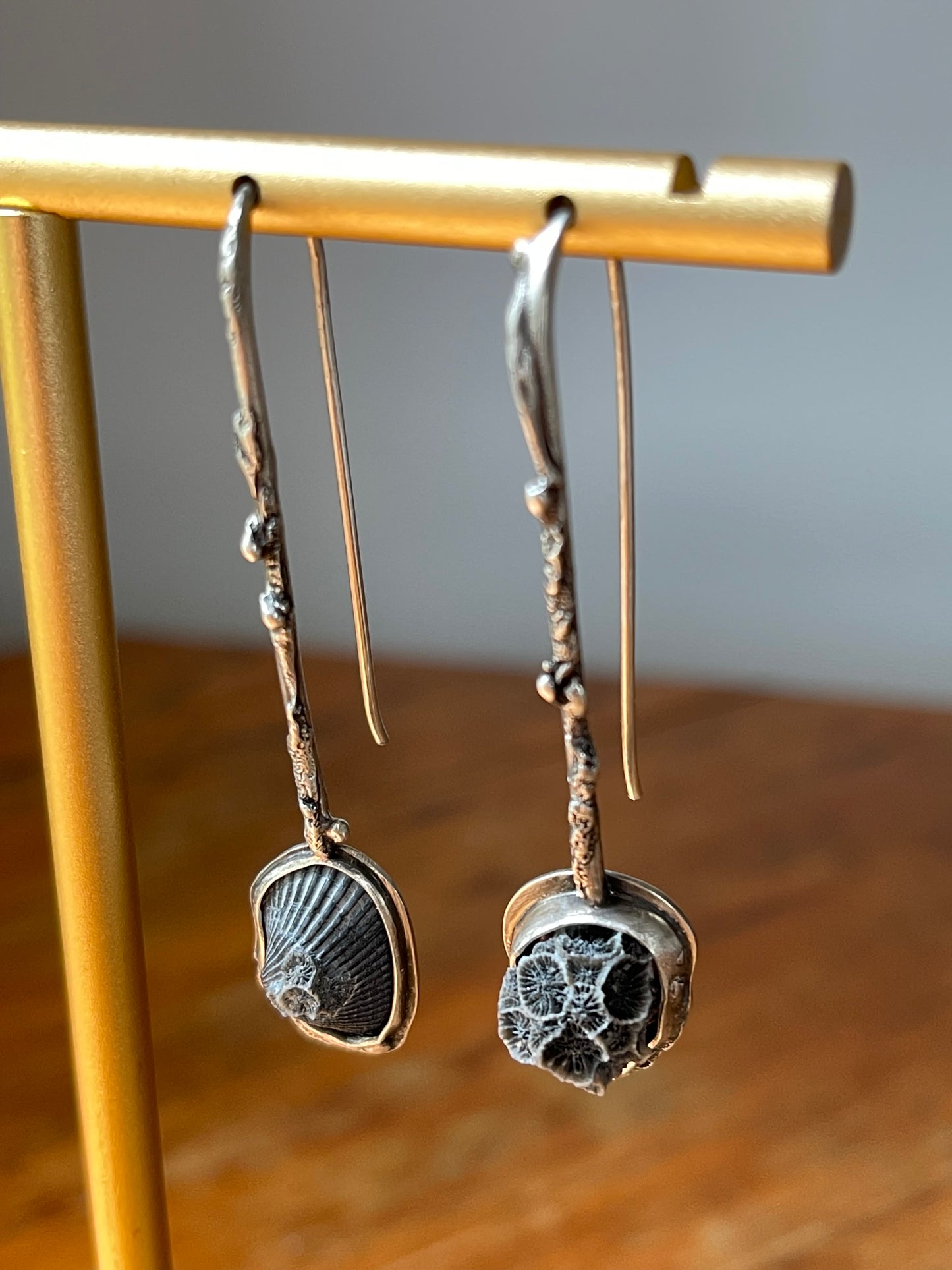 *Smoke & Coral • Seashell & Coral Reticulated Silver Drop Earrings