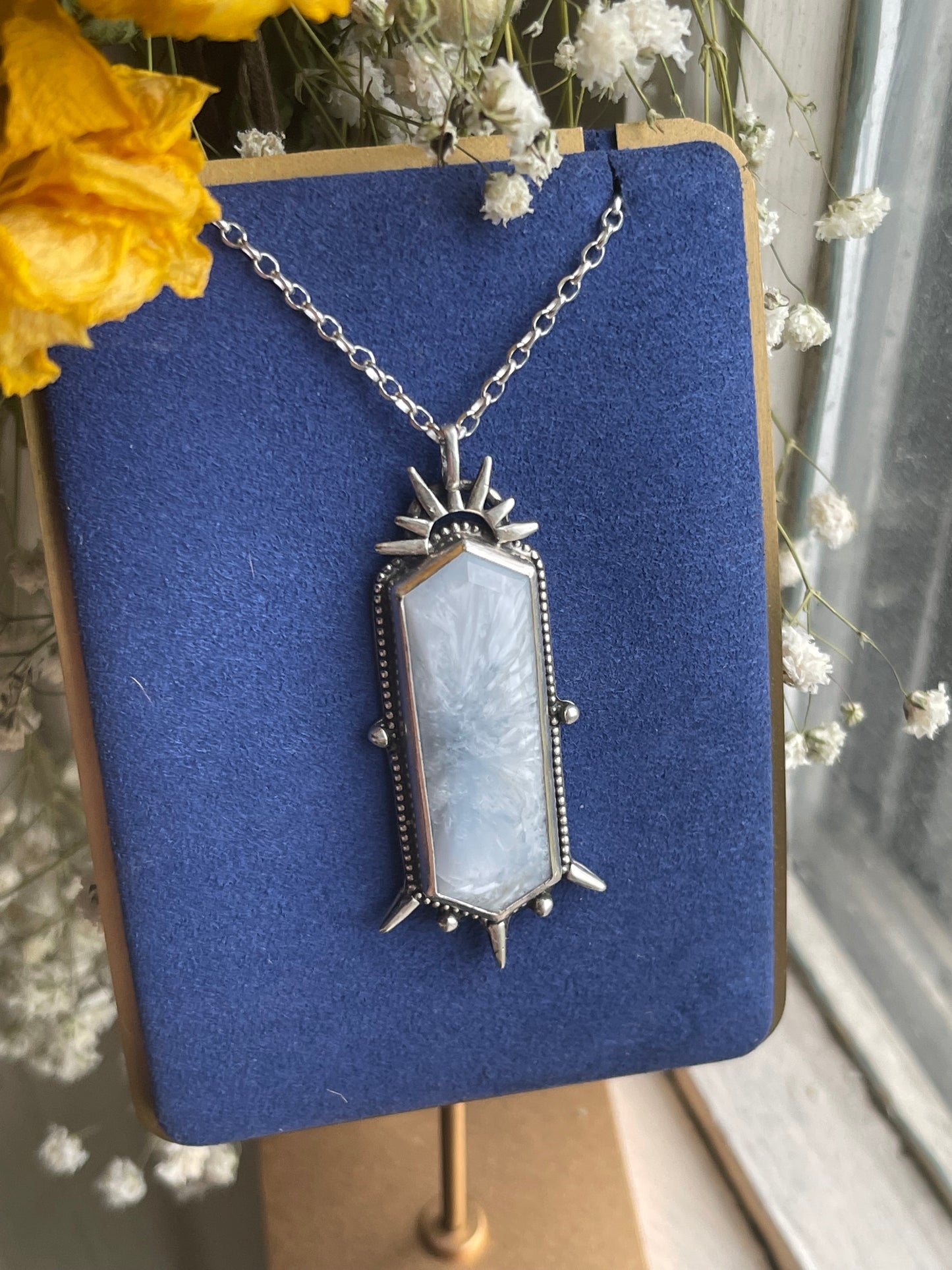 *Glacial Crown • Bridewell Stone Statement Pendant Necklace • Fine Silver