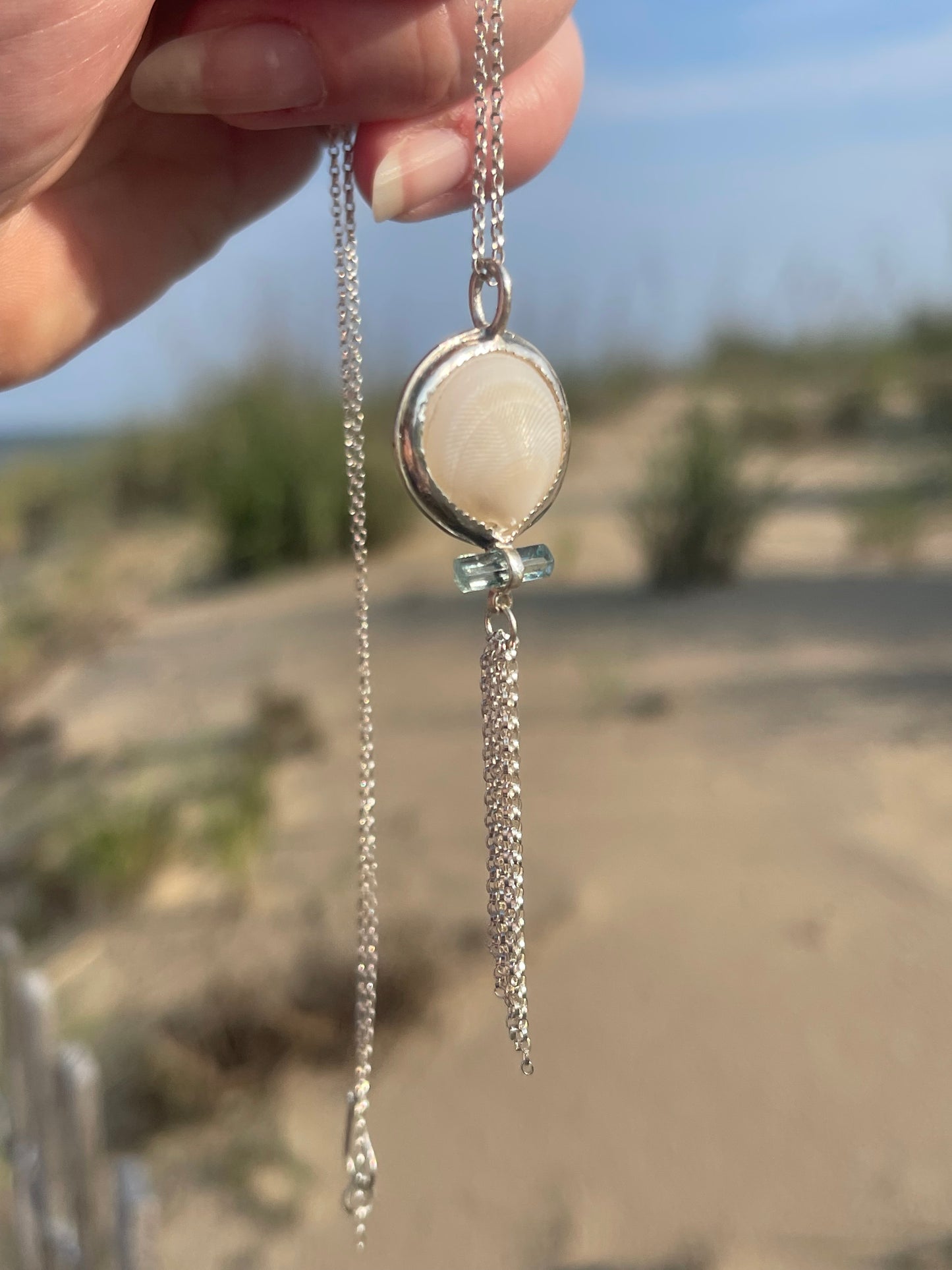 *Tidal Threads III • Aquamarine Crystal & Shell Sterling Silver Pendant Necklace