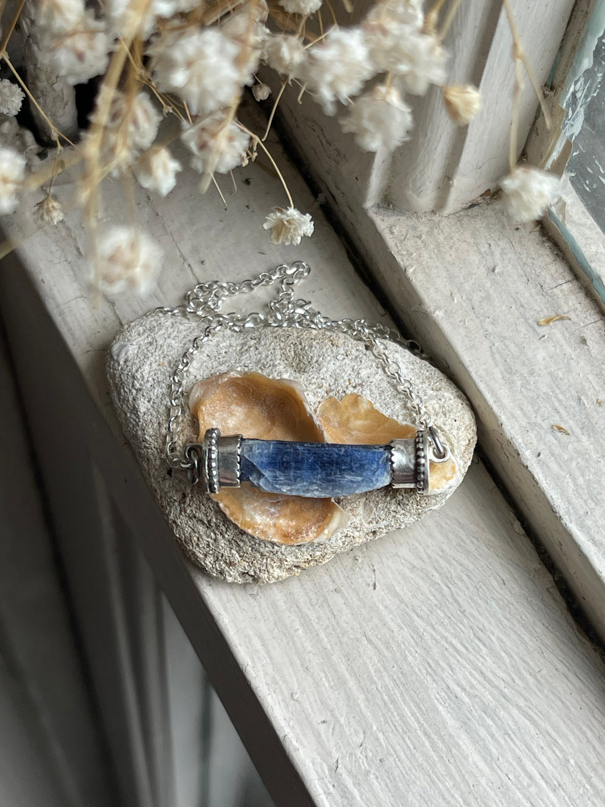 *Deep Blue • Kyanite Crystal Bar Necklace • Sterling Silver