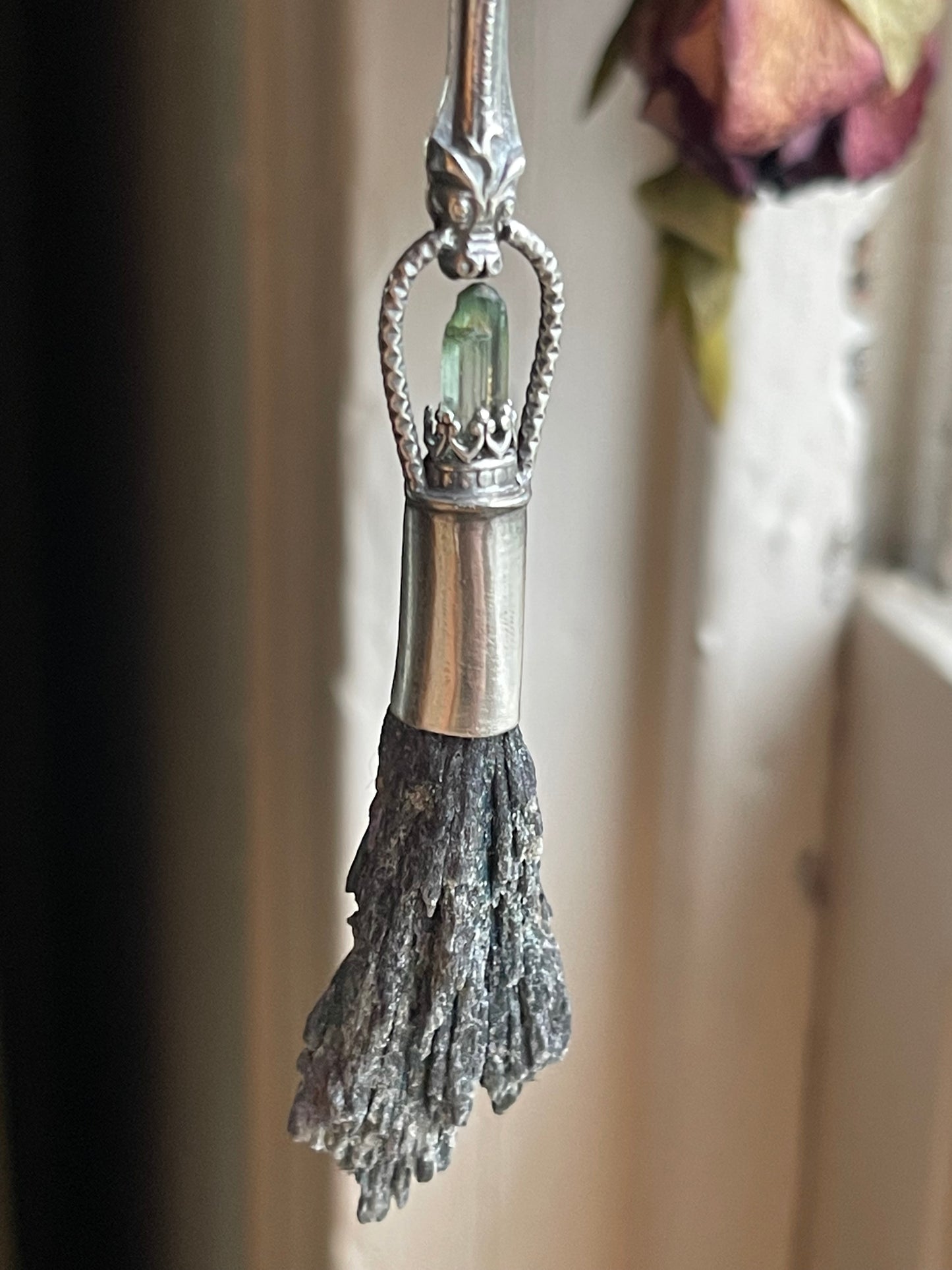 *Green Dragon Witch Crystal Broom Pendant