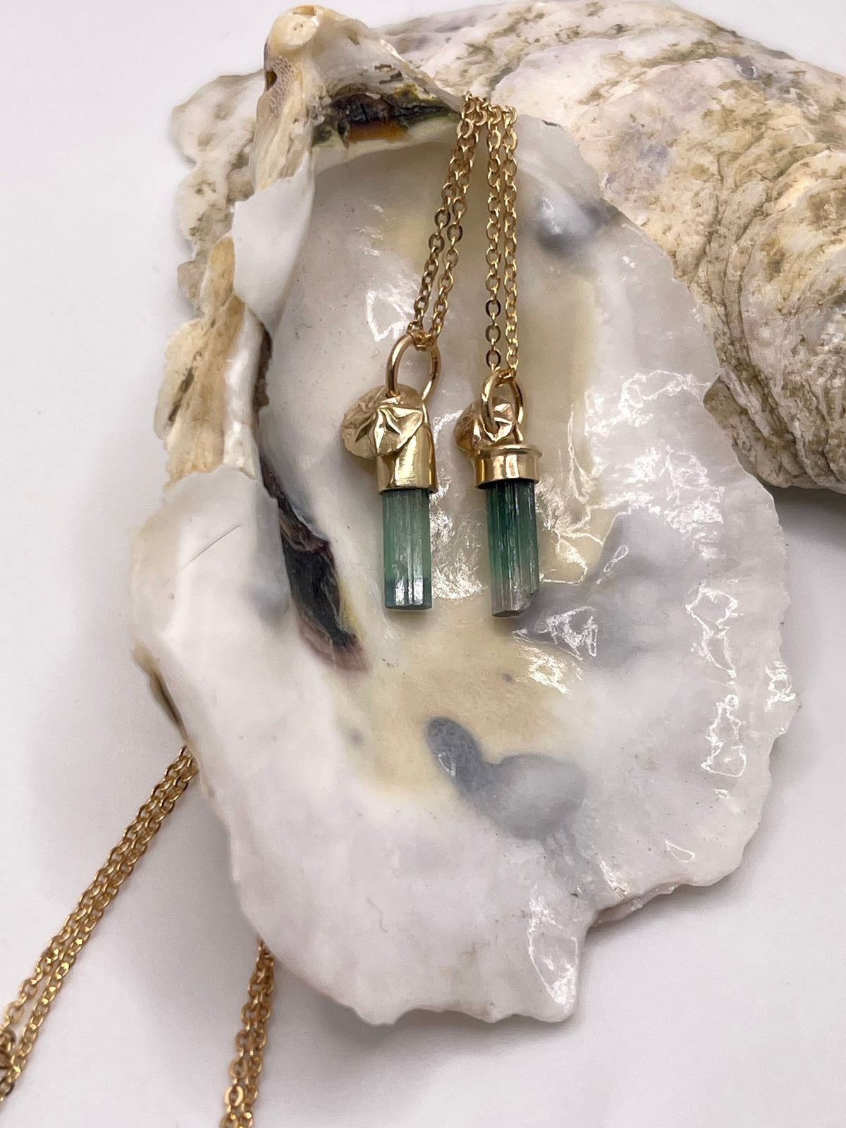 *Astoria & Thalassa • Solid 14K Gold Watermelon Tourmaline Crystal Pendants