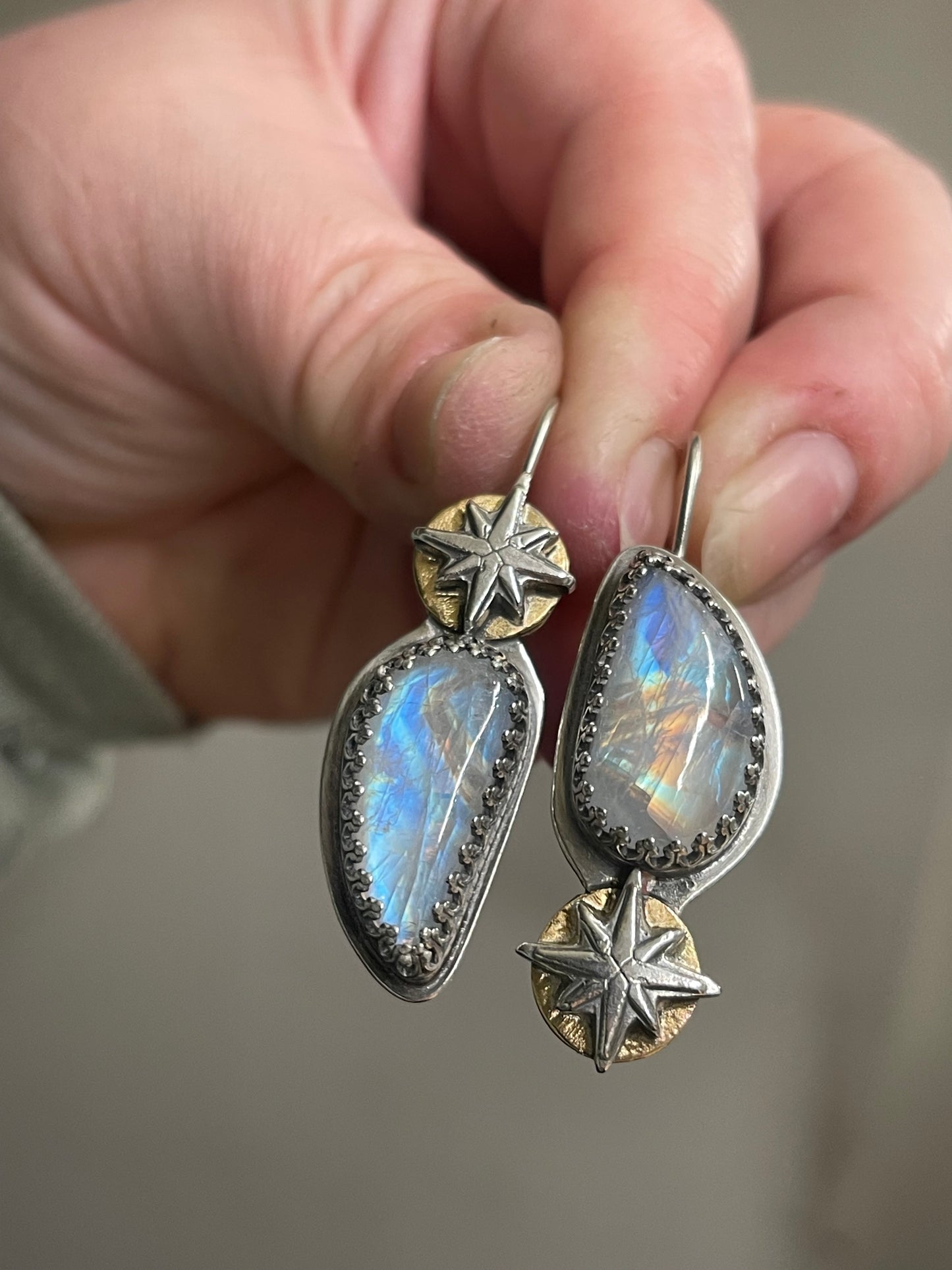 *Astral Reflections • Rainbow Moonstone Celestial Drop Earrings