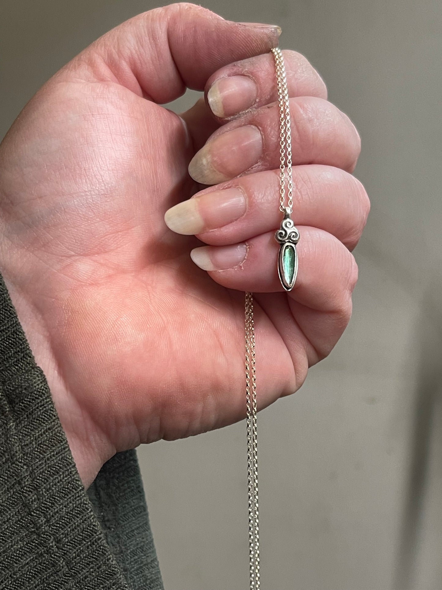 *Celtic Carrot • Bicolor Tourmaline Triskele Charm Necklace • Sterling Silver
